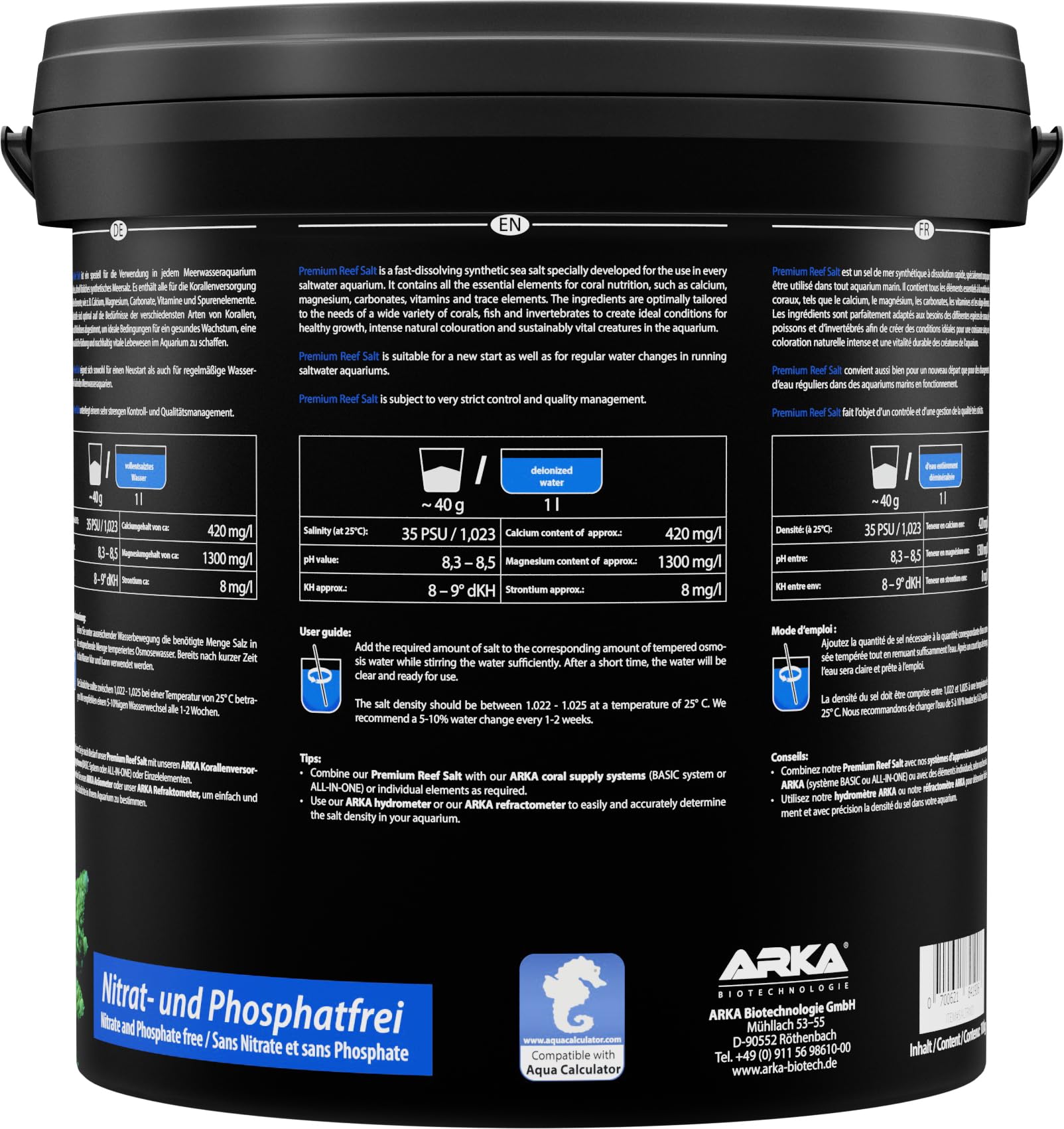 Sale marino 10  kg – ARKA Premium Reef Salt – sale sintetico per acquario marino – stimola la crescita dei coralli e i colori – si scioglie rapidamente, senza fosfati – parametri stabili