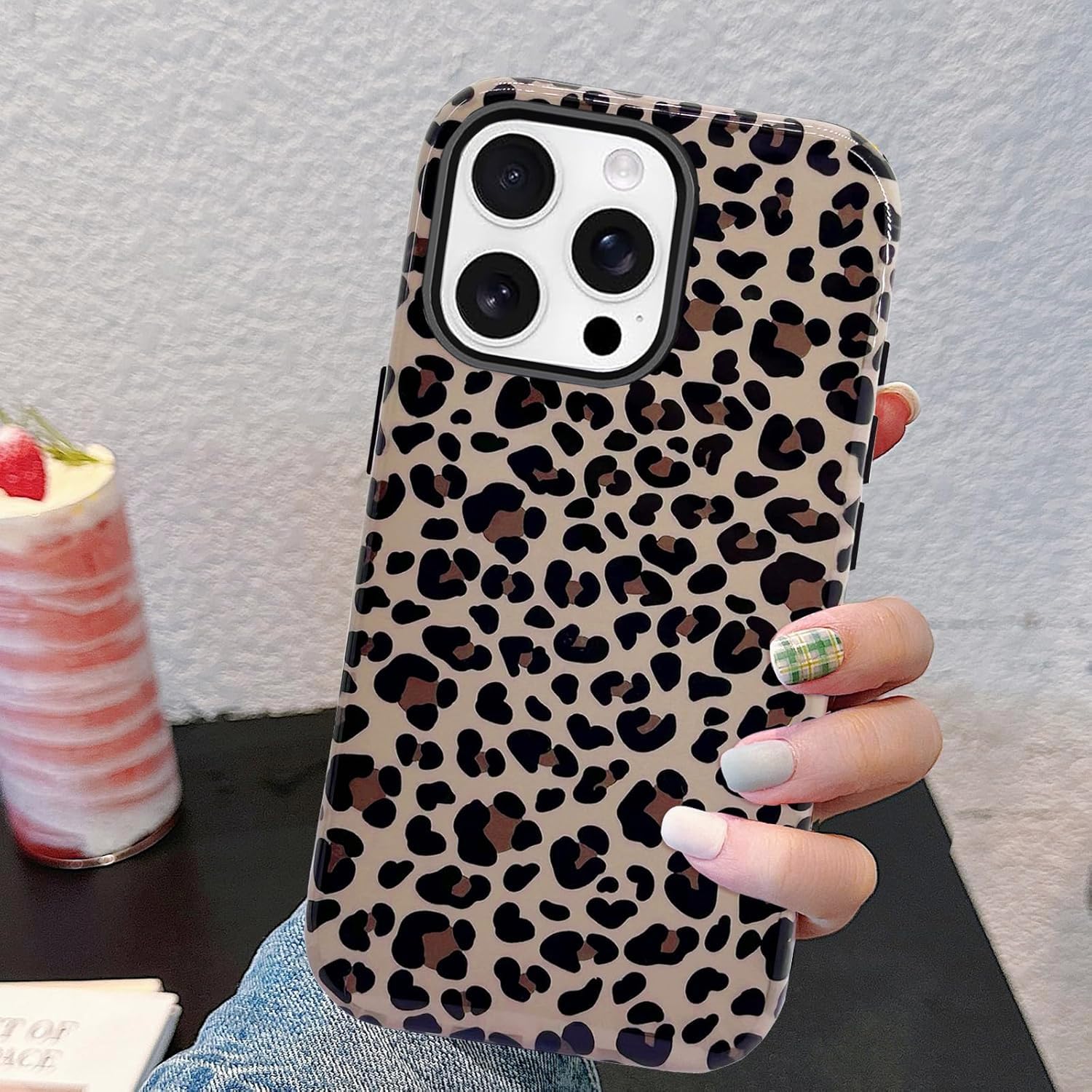 J.west Funda compatible con iPhone 14 Pro de 6.1 pulgadas con 2 protectores de pantalla de vidrio templado, lindo animal leopardo, funda híbrida para niñas y mujeres, fundas protectoras estéticas para
