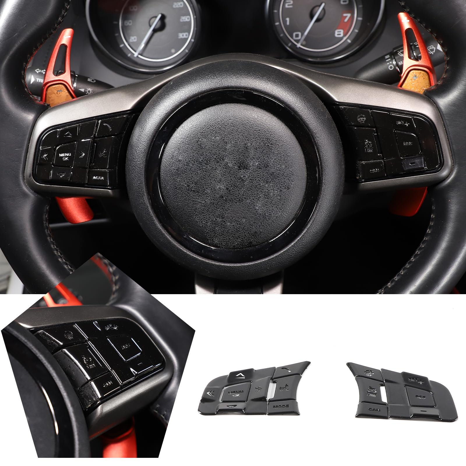 HAPPYHORSEAluminum Alloy Car Multimedia Button Protective Cover Trim Sticker Decorative Accessories Compatible with Jaguar 15-21XE /16-21XF /16-21 F-PACE / 13-23 F-Type (High-end Black)
