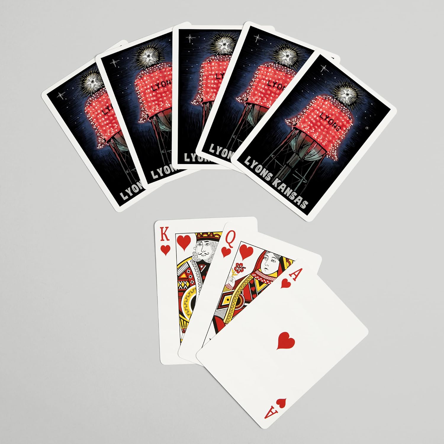 Lantern Press Lyons, Kansas, Watertower, Scratchboard, 52 Playing Cards for Adults, Poker Size Card Deck