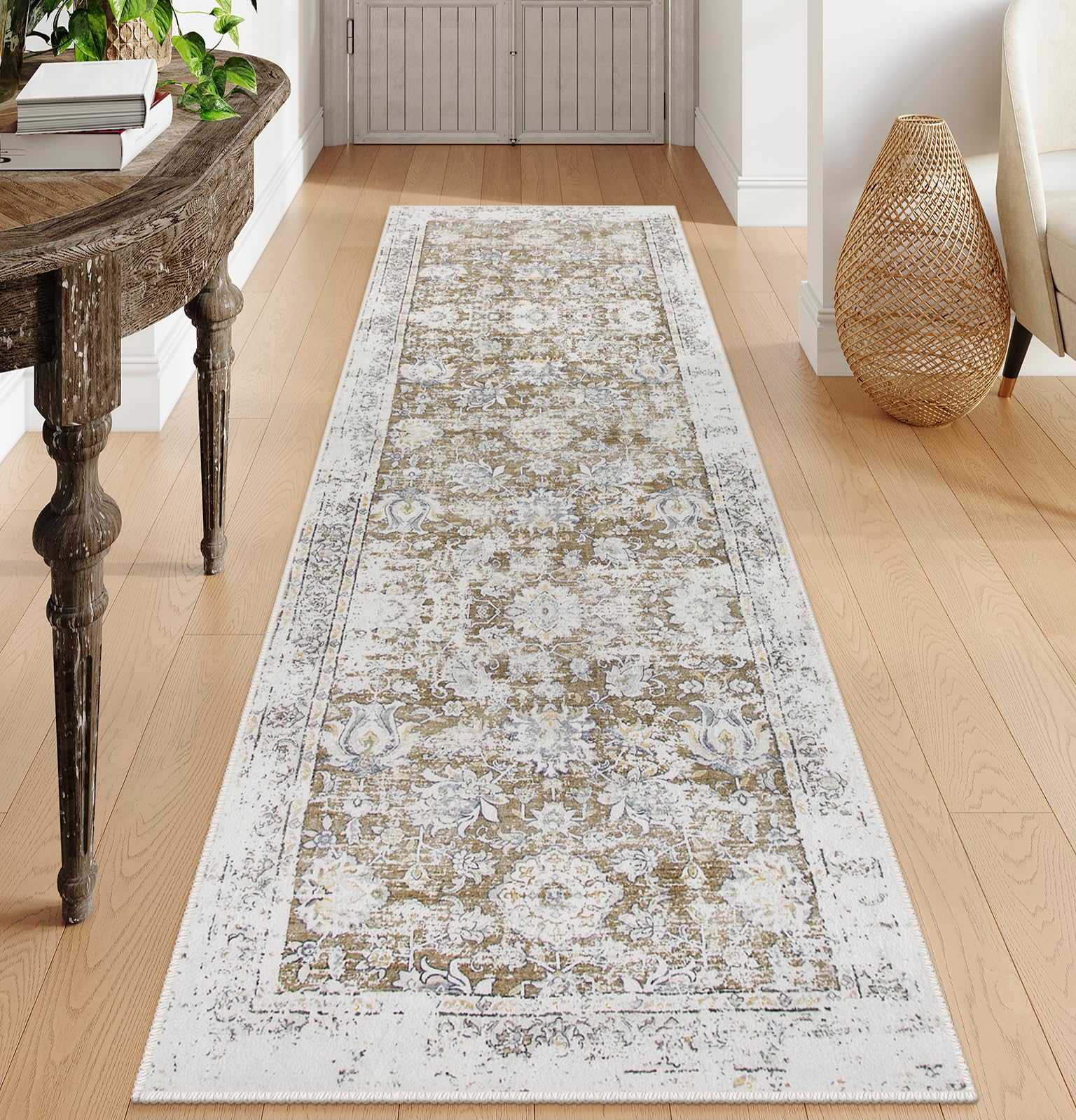 Lahome Vintage Floral Hallway Rug, 2.5X8 Ultra Thin Kitchen Runner Rug,Non Slip Washable Runners,Soft Non Shedding Carpet Runners for Bedroom Entryway