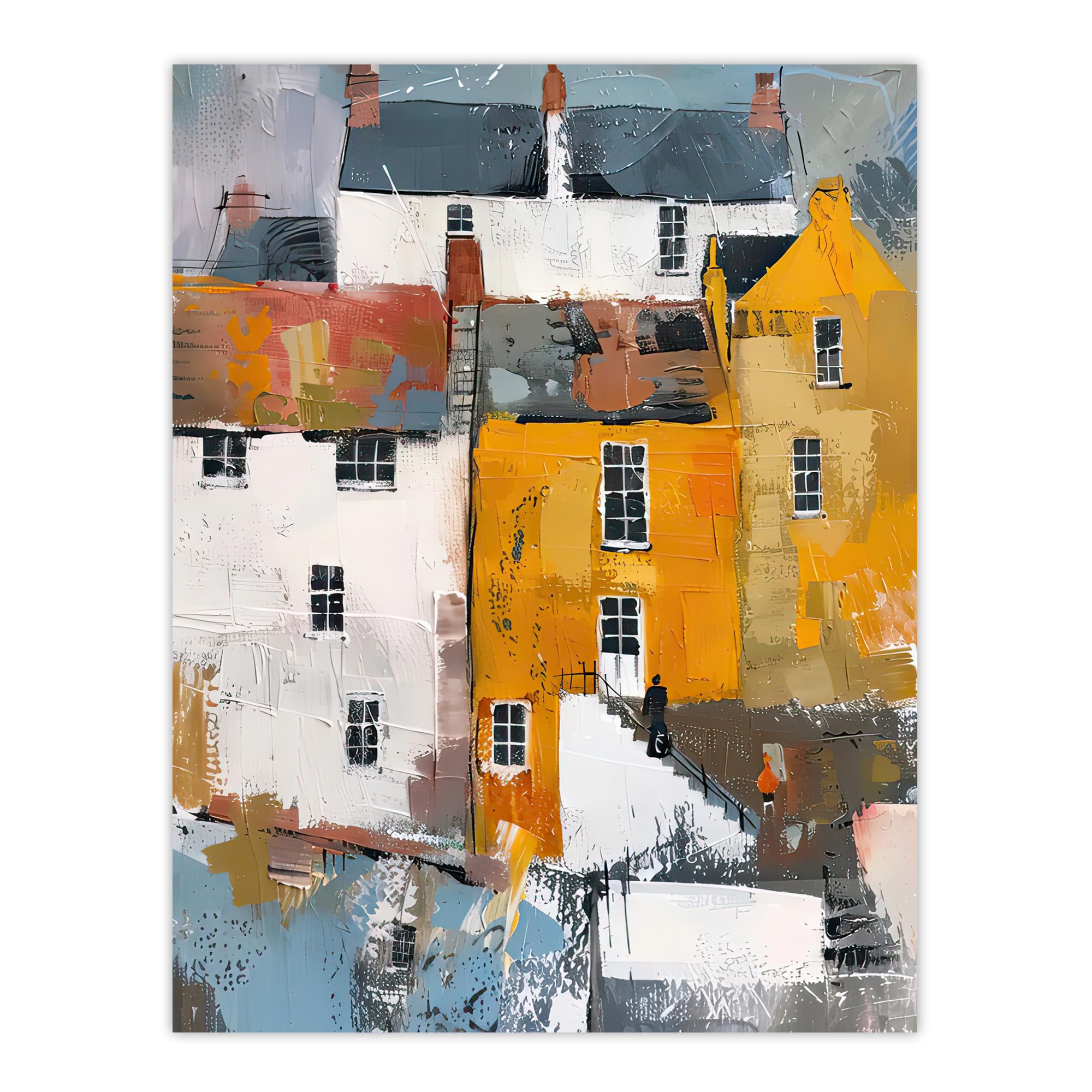 Artery8 Colourful Houses in English Seaside Town Painting Living Room Extra Large XL Wall Art Poster Print