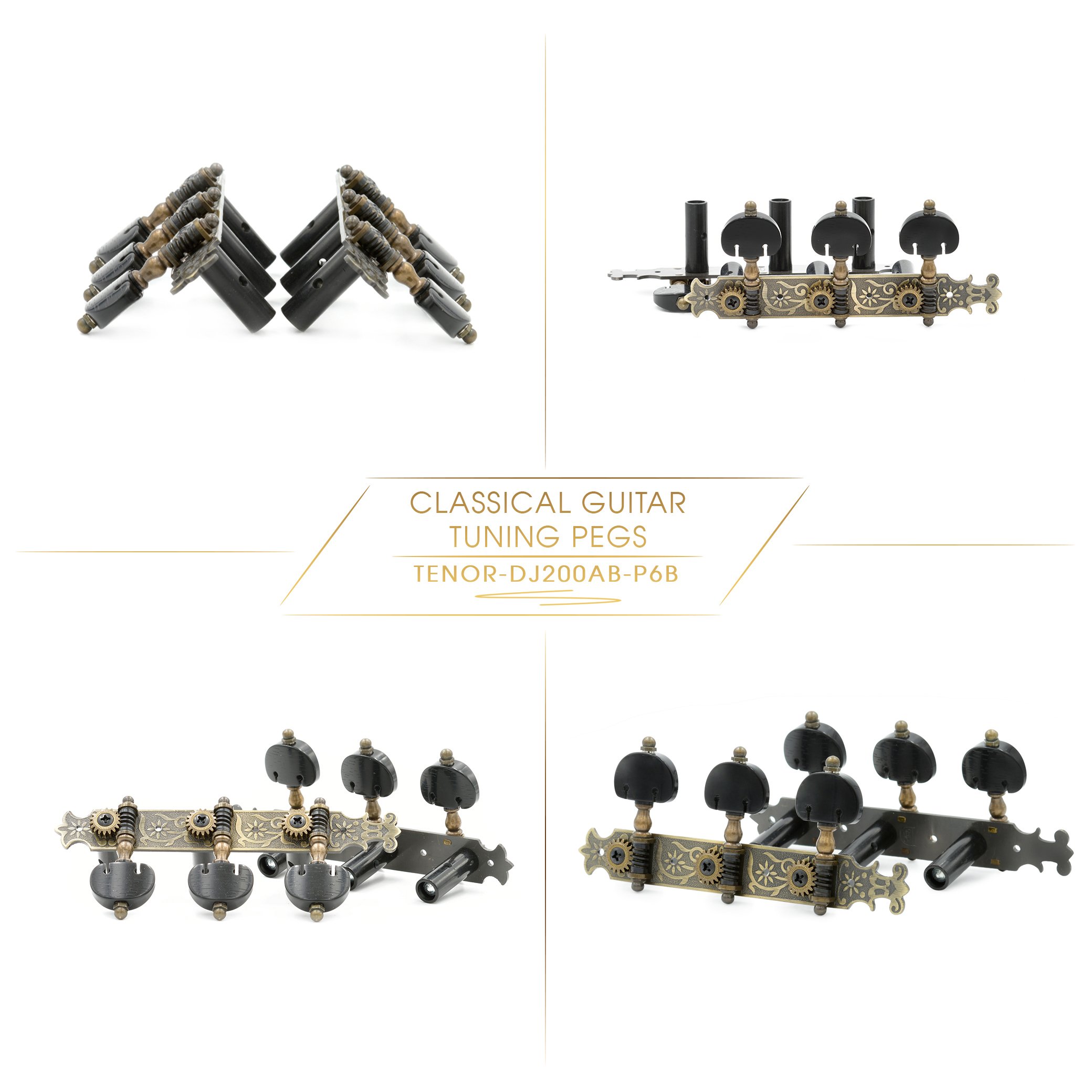 DJ200AB-P6B Tenor Accordatori per chitarra classica professionale accordatura pioli/meccaniche per chitarra classica o flamenco in ottone anticato.