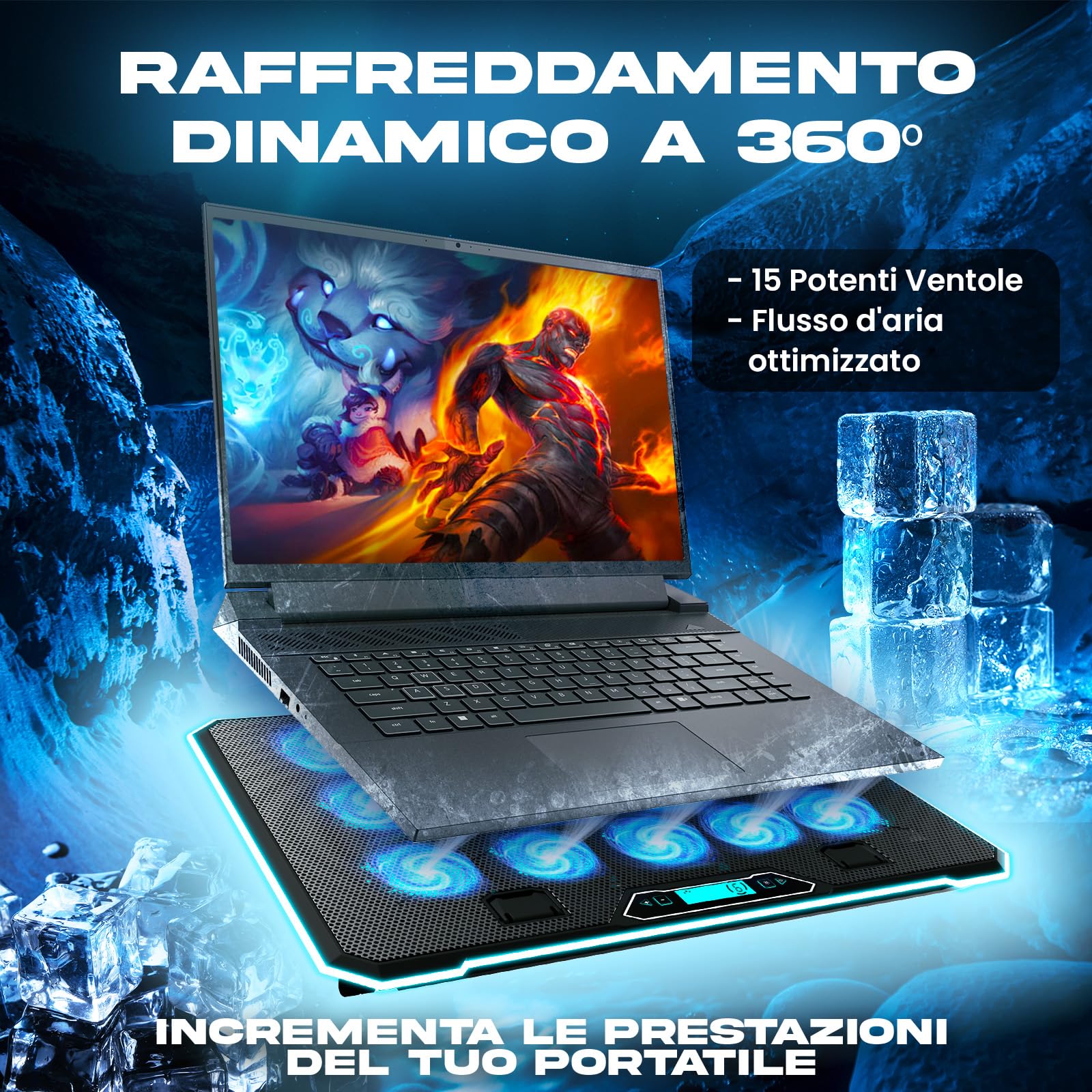 KLIM V15 Base di raffreddamento Gaming Notebook 15 ventole RGB supporto portatile 17" 2 porte USB