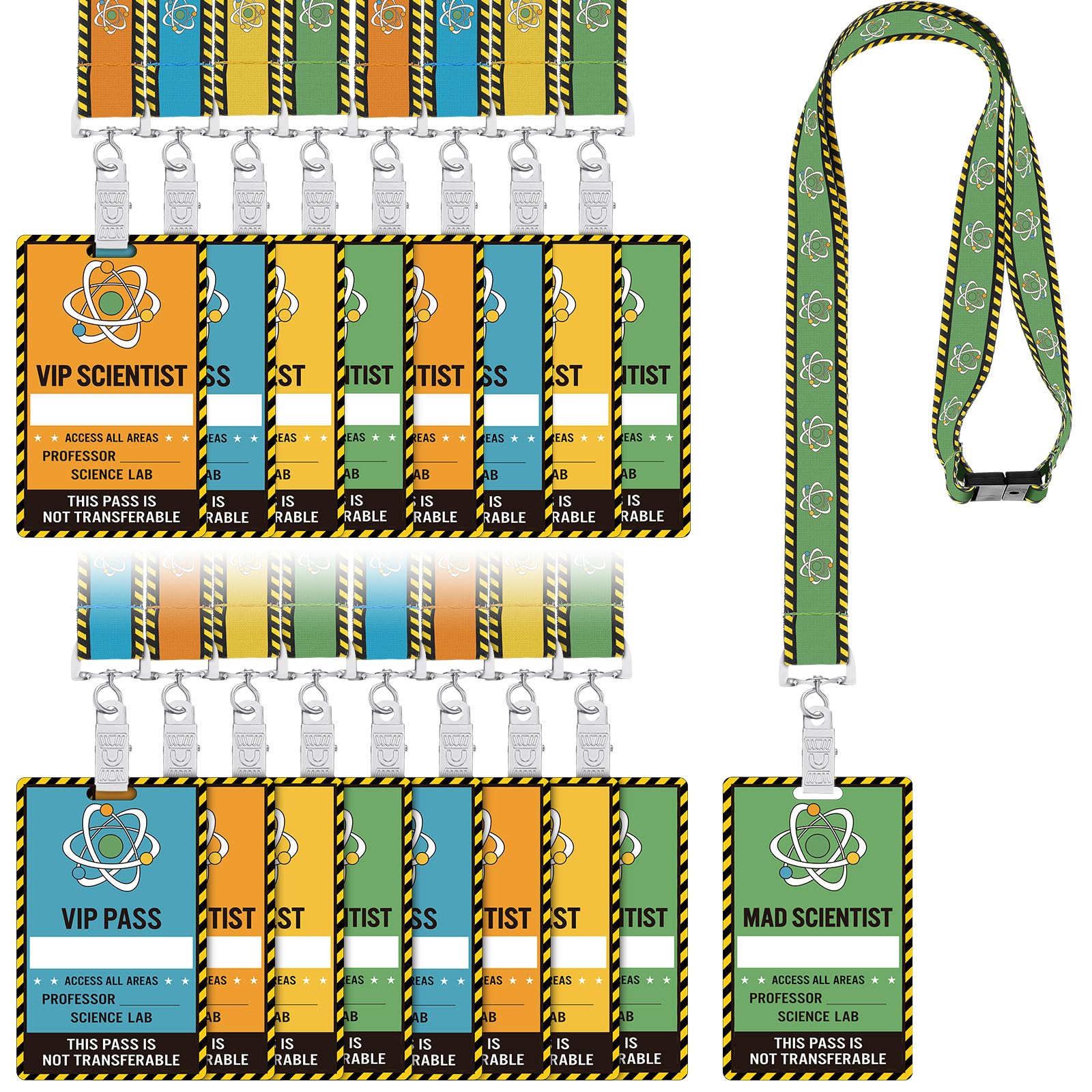 MotiMind Set di 30 biglietti VIP per feste scientifiche con cordini scientifici, in PVC, con cordini, per scienziati scientifici, forniture per feste di compleanno, regalo per lezioni scientifiche