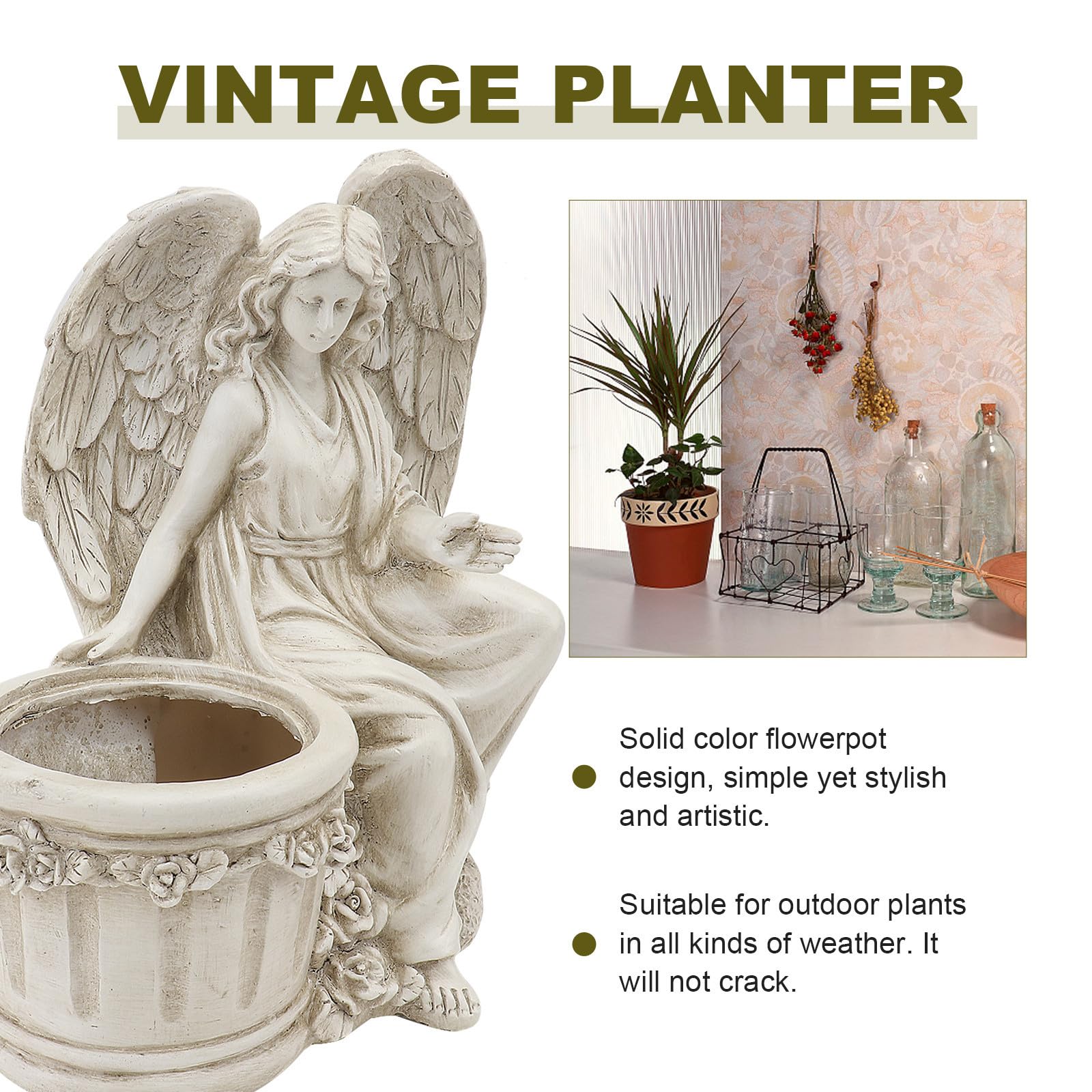 Vaso Angelo Decorativo in Resina per Giardino e Cortile Beige