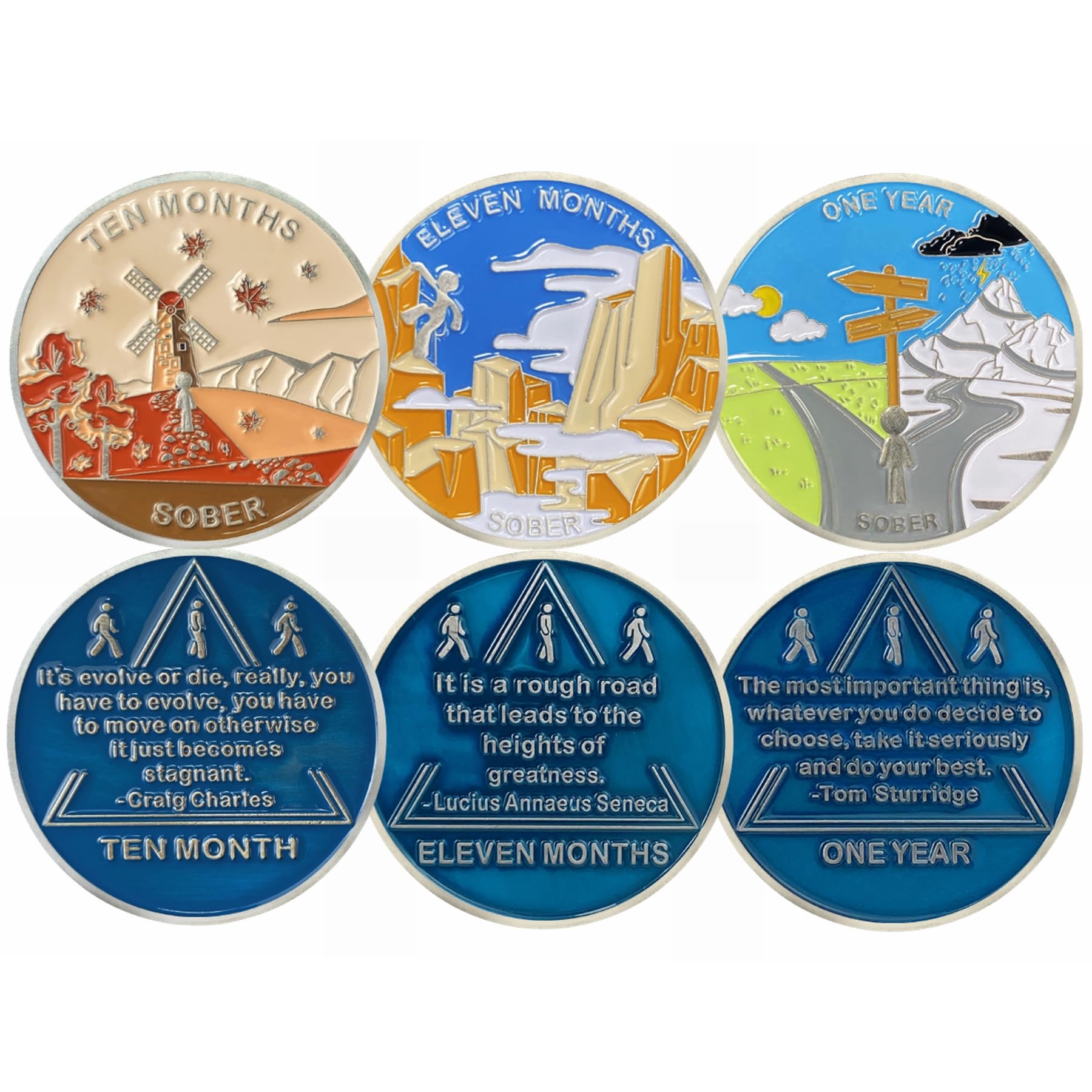 AtSKnSK Pièce De Sobriété 8 Mois – Médaillon AA Triple Puce, Argenté, Gravure Prière Sérénité, Cadeau Homme Femme, Anniversaire Abstinence