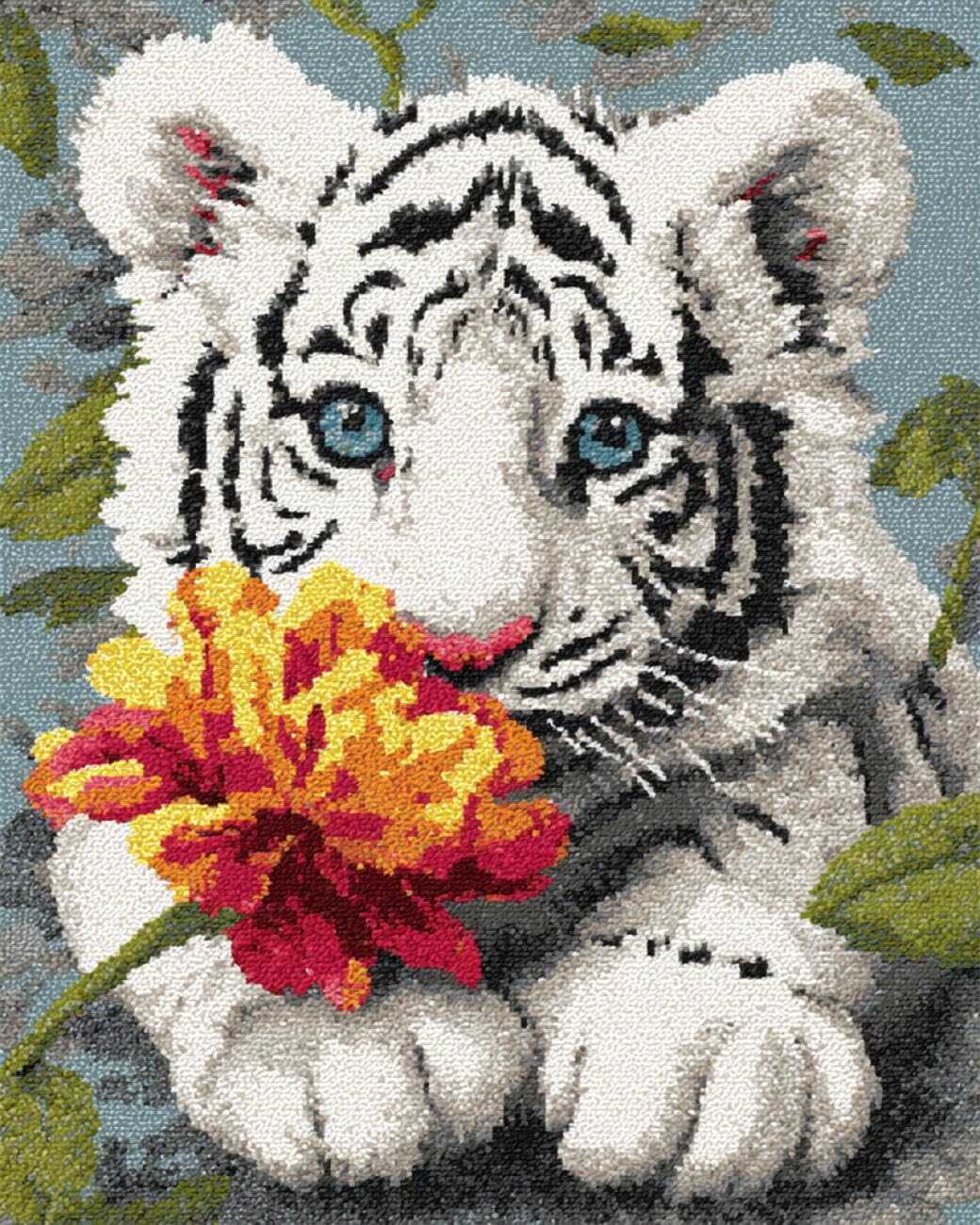 AxiangziK DIY Embroidery Kits White Tiger and Flowers 11CT 50x70cm