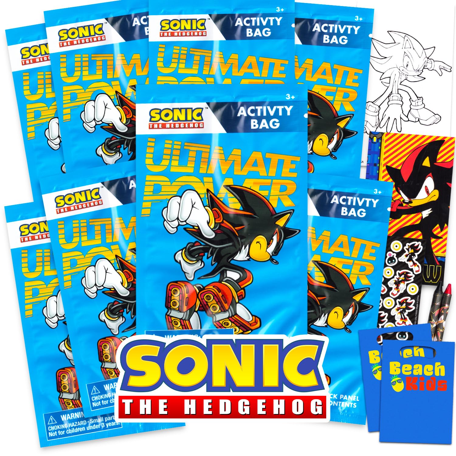 8 Pc Shadow the Hedgehog Mini Party Favors Set - Bundle with 8 Play Packs with Mini Coloring Books, Stickers, and Goodie Bags | Shadow Birthday Party
