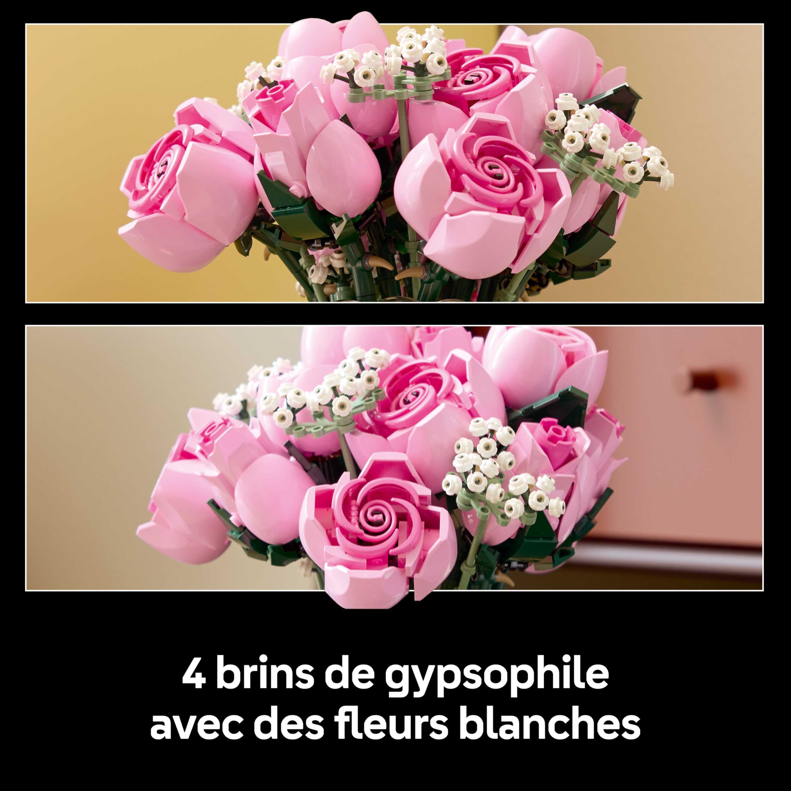 LEGO Botanicals Bouquet de Roses Roses - Set de Construction pour Adulte - 12 Fleurs Artificielles & 4 Brins de Gypsophile pour Décoration Intérieure - Idée de Cadeau DIY pour Femme ou Homme 10374