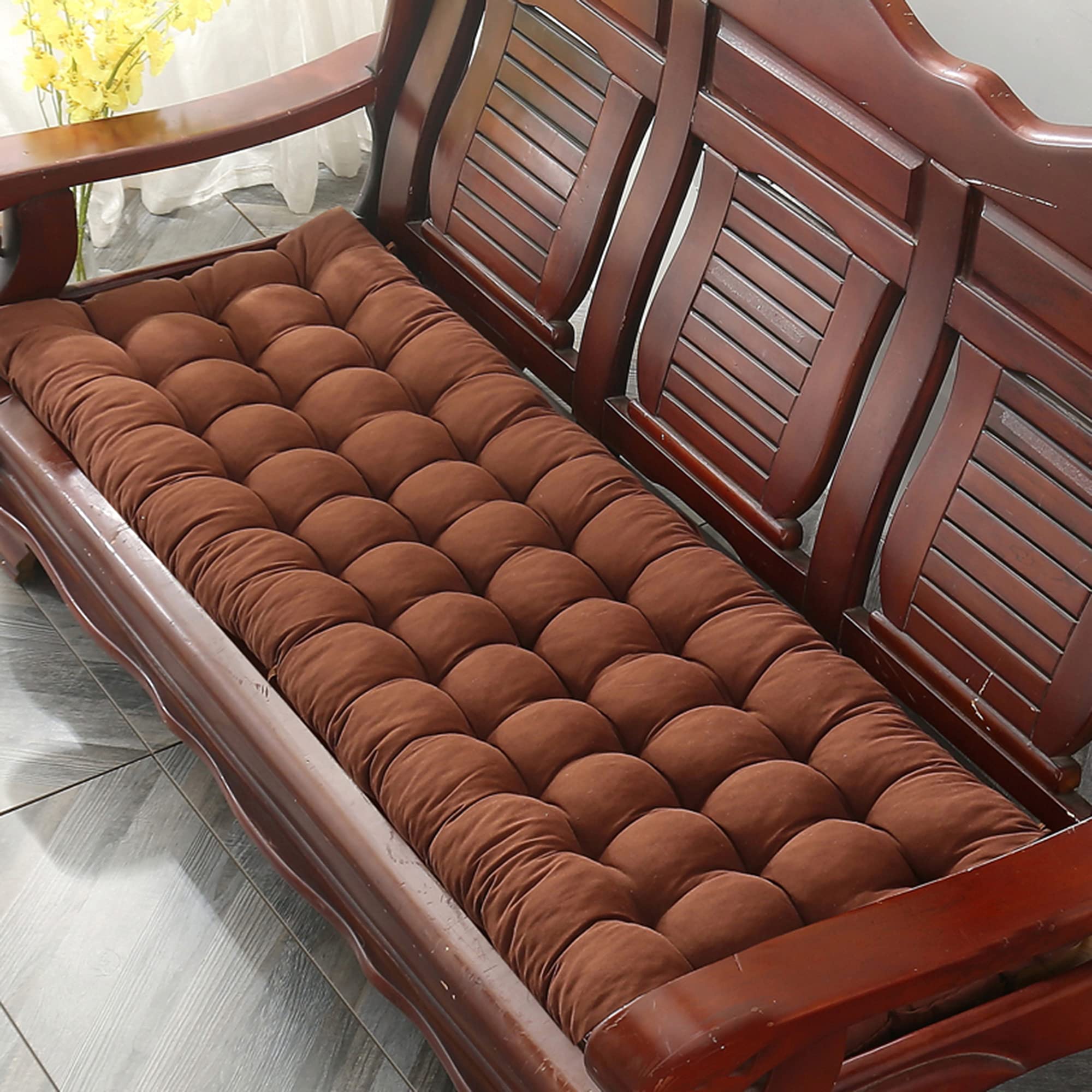 Coussin de banc épais haut de gamme marron 48 x 155 cm de qualité
