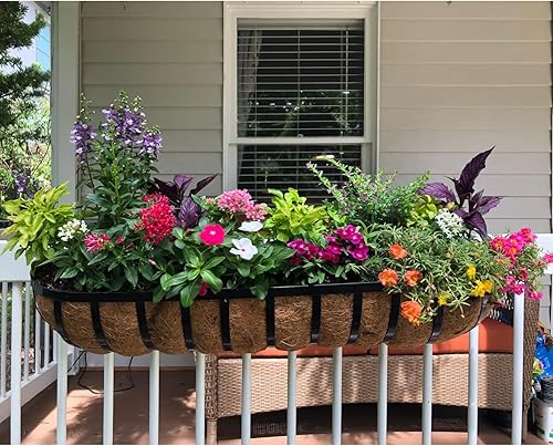 Miniatura 5 de Maceta de 24 pulgadas con barandilla para ventana, terraza, balcón, riel con revestimiento de coco, metal montado en la pared, cesta para macetero,