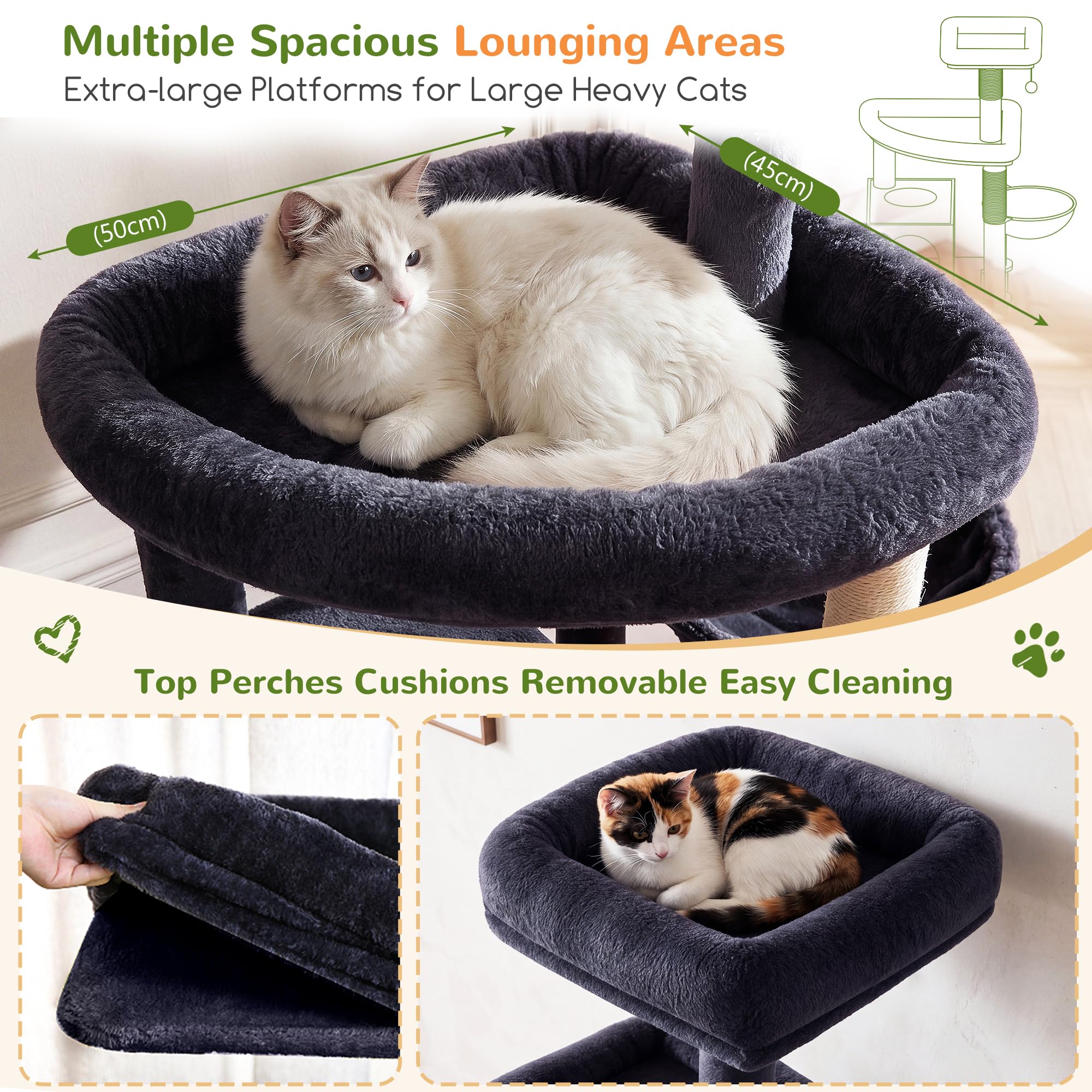Globlazer Árbol Rascador XXL 209 cm para 2/3/4 Grande Gatos Interiores F82C | Estabilizar Árboles de actividades para gatos con Hamaca Rampa de sisal para Gatitos Gatos adultos Gatos mayores