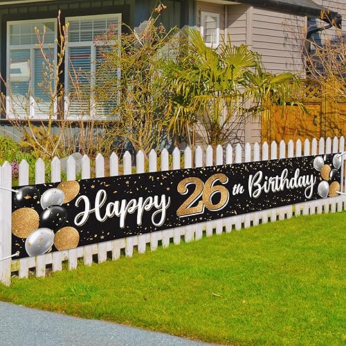 Vista 35 de Cartel de feliz cumpleaños 25 negro y dorado para patio, cartel de felicitación a 25 años de edad, telón de fondo fotoprop para el hogar, decoración