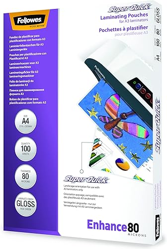 Miniatura 2 de Fellowes Enhance A4 - Bolsas de laminación superrápidas brillantes (80 micrones, 100 unidades)