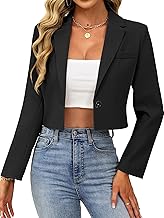 ELLEVEN Women’s Cropped Blazer Business Casual Open Front Long Sleeve One Button Jacket