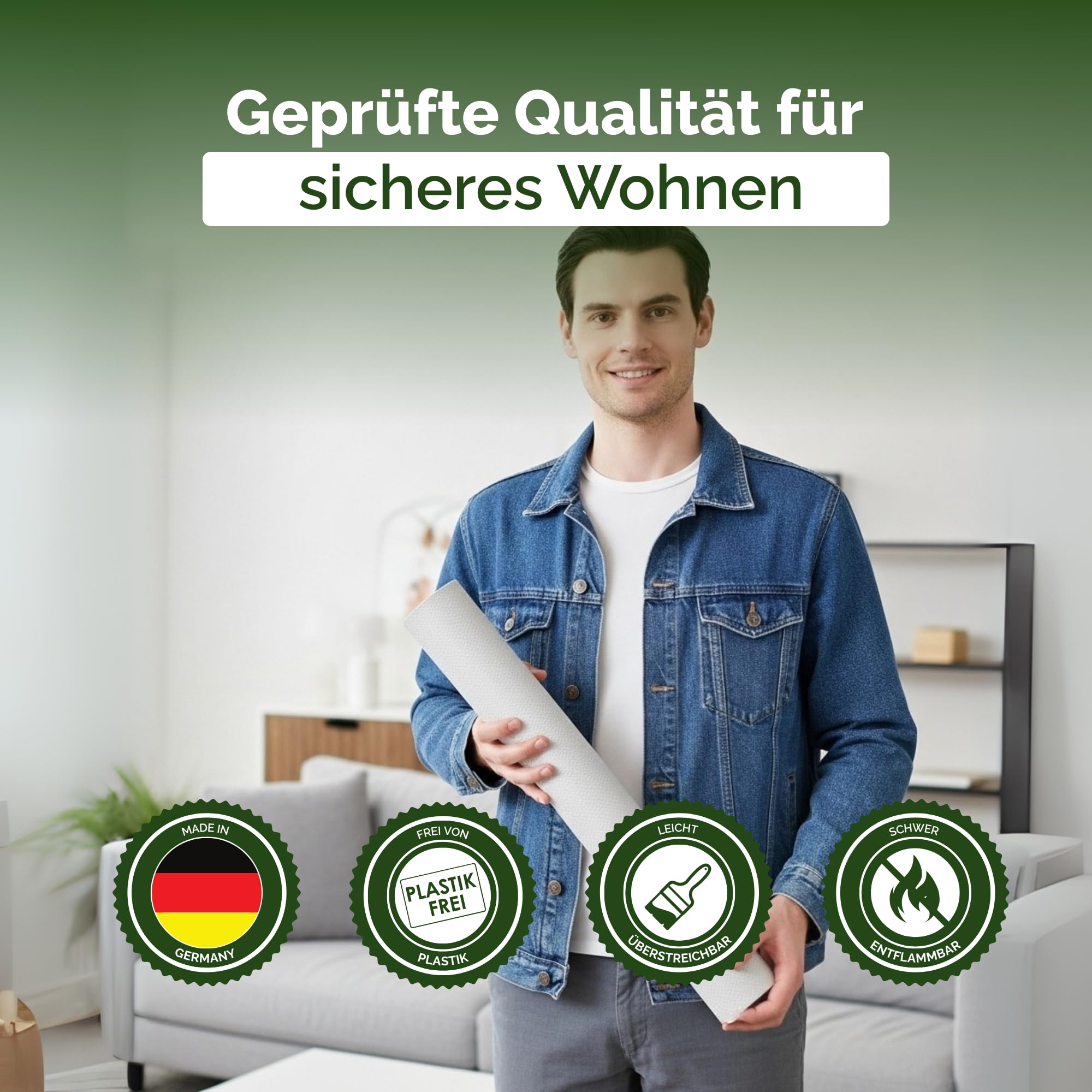 Vliestapete Raufasertapete – Raufaser, 10,05 m x 0,53 m, überstreichbar, atmungsaktiv, Wandtapete Made in Germany