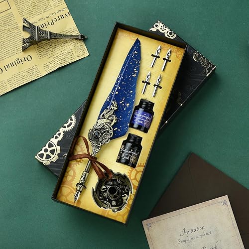 Miniatura 5 de Hethrone Juego de bolígrafos y tinta para caligrafía para principiantes, juego de plumas estilográficas (azul marino)