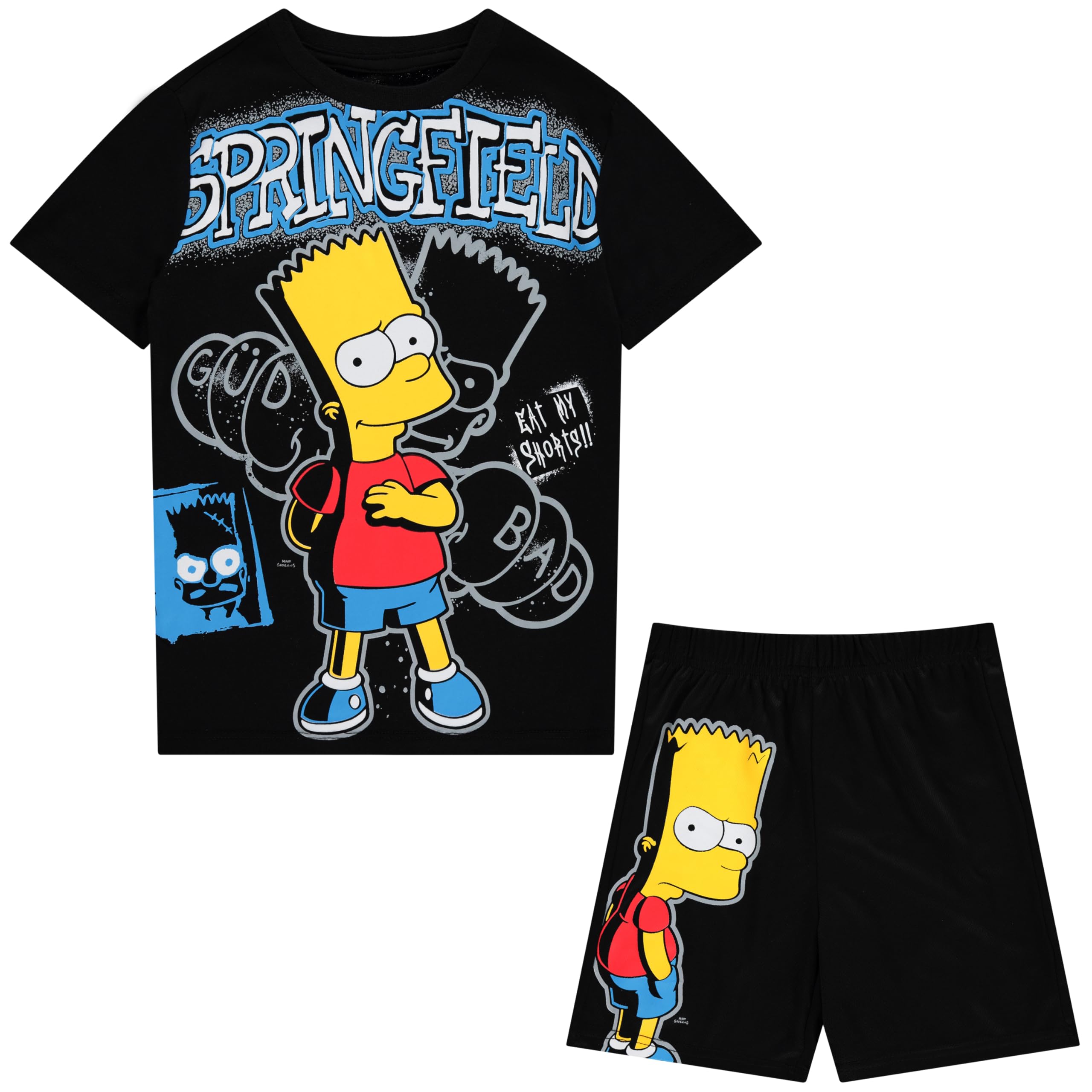 The Simpsons Bart Simpson Boys Fashion Tee & Mesh Shorts 2pc Set Jersey Set, Black, 18-20 Boys