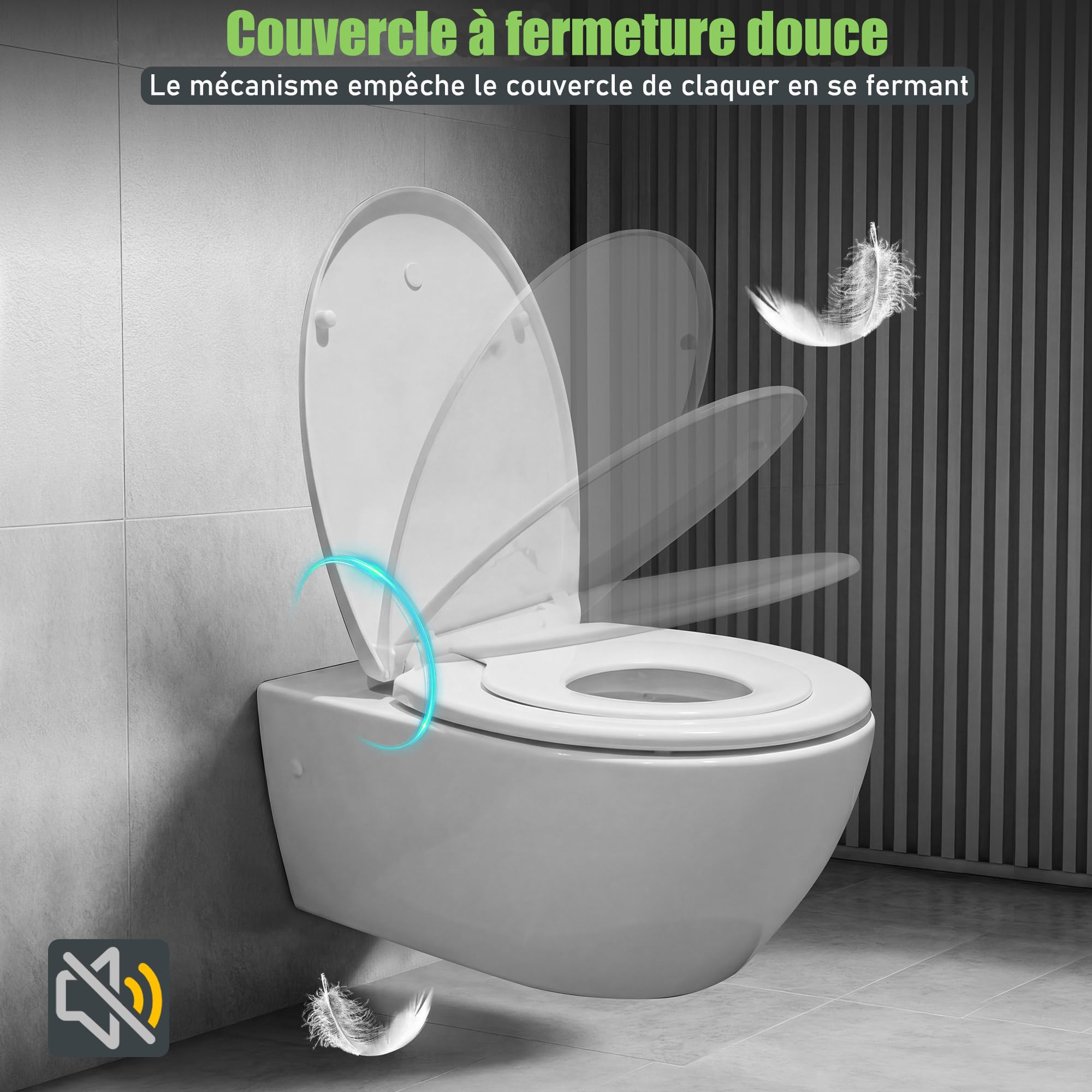 Himimi Abattant WC, Familial Cuvette Toilette avec Siège Enfant Magnétique, Frein de Chute et Charnière Réglable, Lunette WC pour Adultes et Enfants, Forme O, Blanc (447mm x 372mm x 55mm)