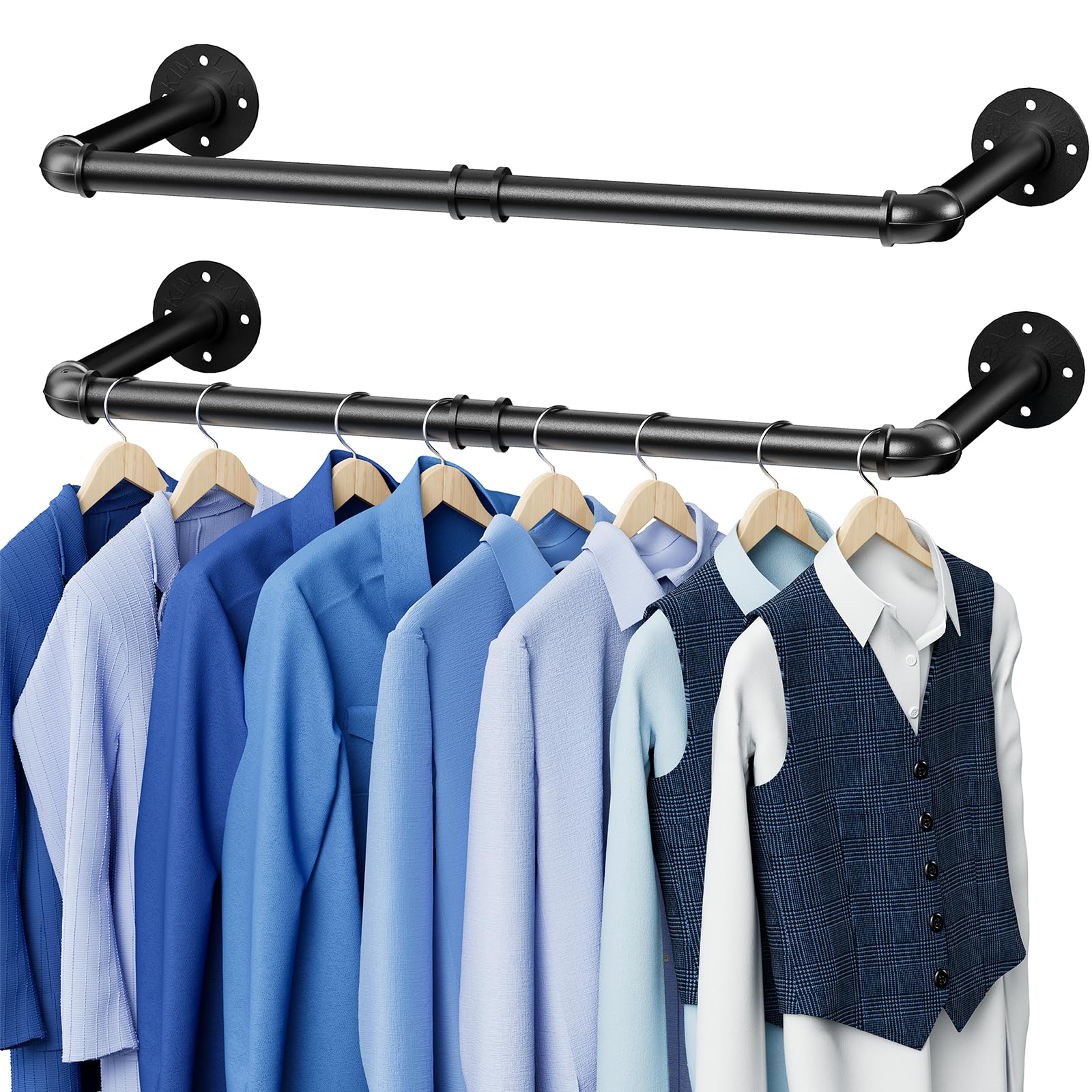 Wall Mounted Clothes Rack 38 4 Inch 2 Pack Industrial Pipe Clothing Rack Black Wall Clothing Rack Multi-Purpose