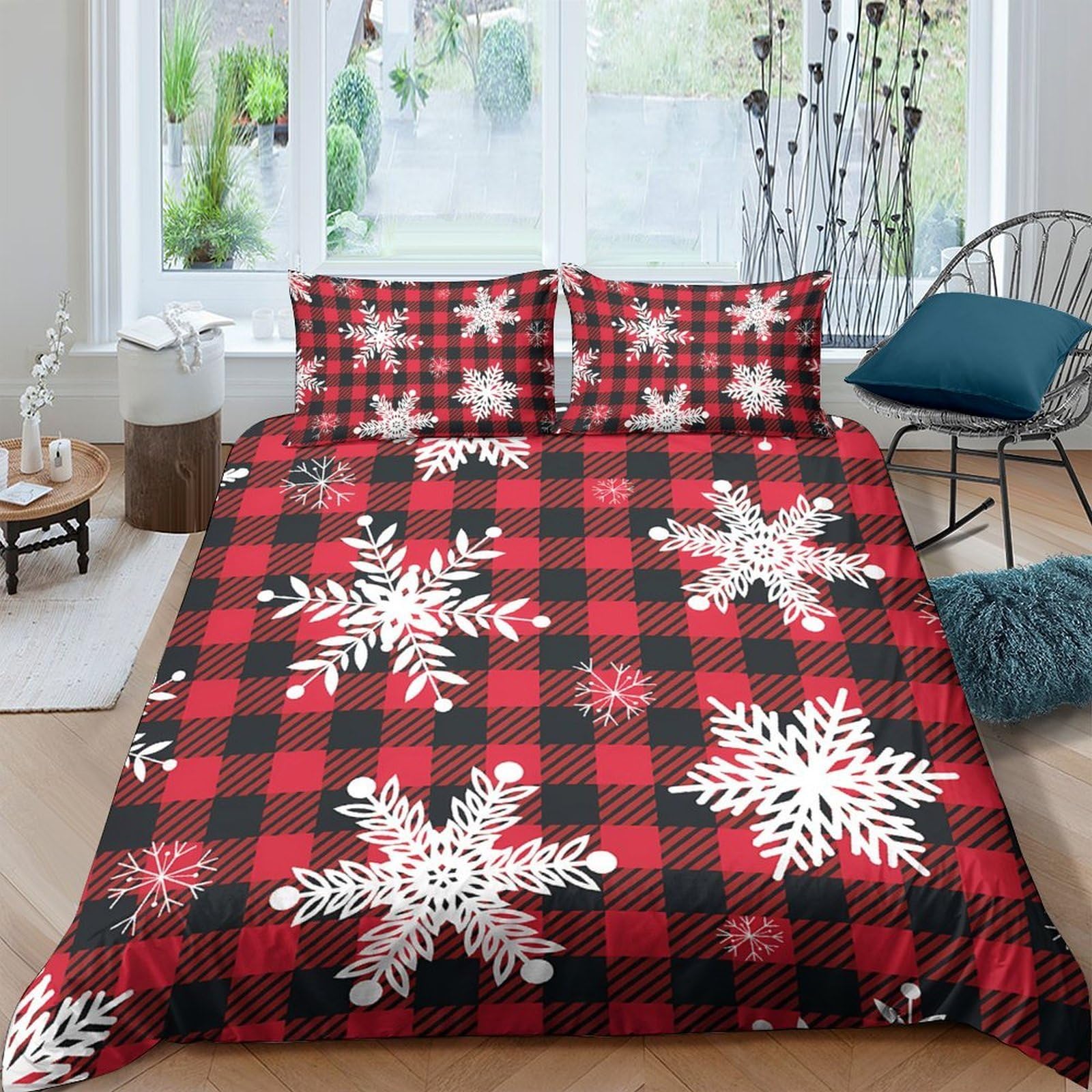Ctjqhvkz Style-7 3D Printed Red Plaid Snowflake Fitted Sheet Microfiber Soft Bed Sheet For Bedroom Guestroom Decor Protection Single（135X200cm）