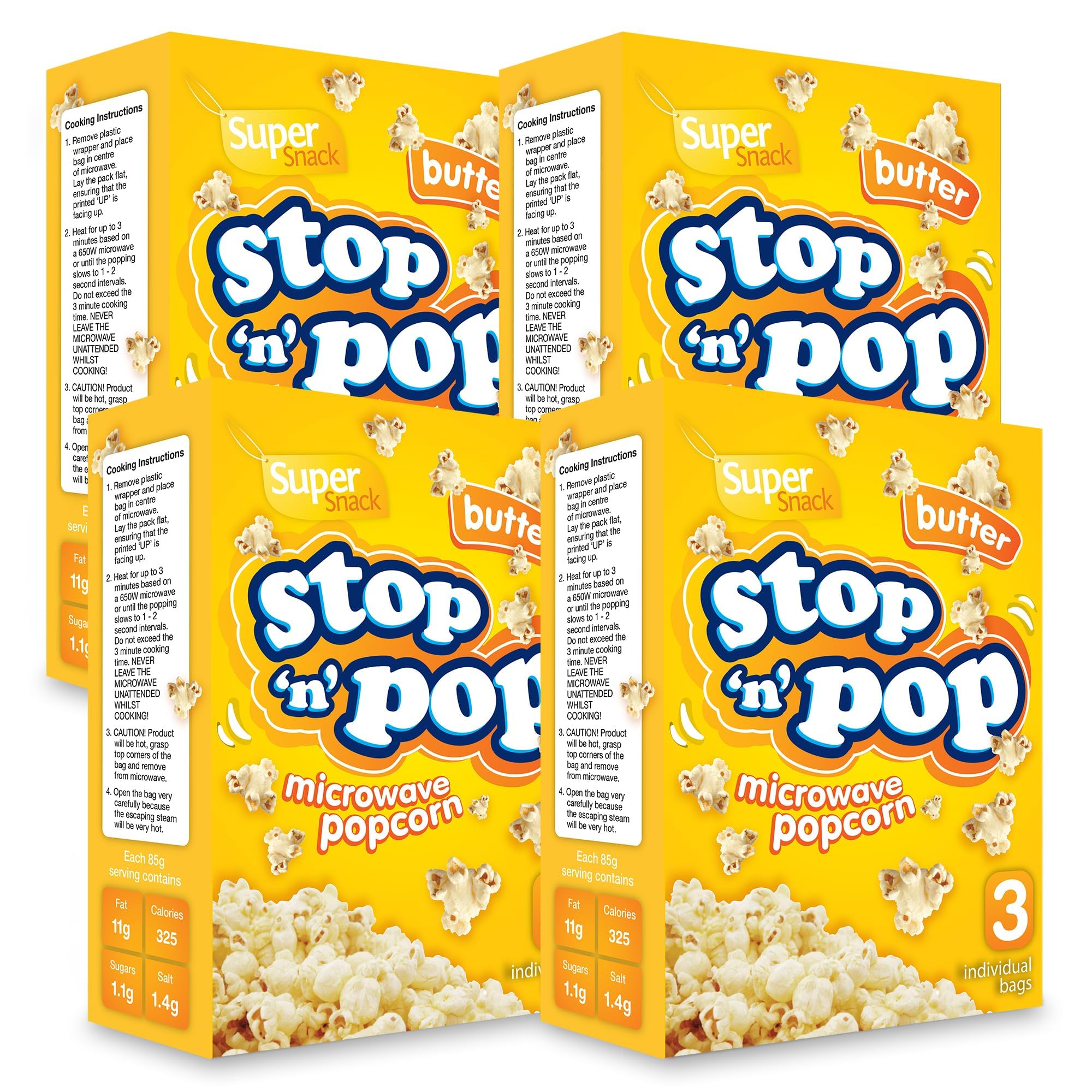 SOL 12pk x 85g Stop 'n' Pop Microwave Popcorn, Butter Flavoured Pop Corn Kernels, Ready in Minutes Tasty Snack for Family Movie Nights, Easy to Prepare, Ideal for Sharing Fun Moments at Home