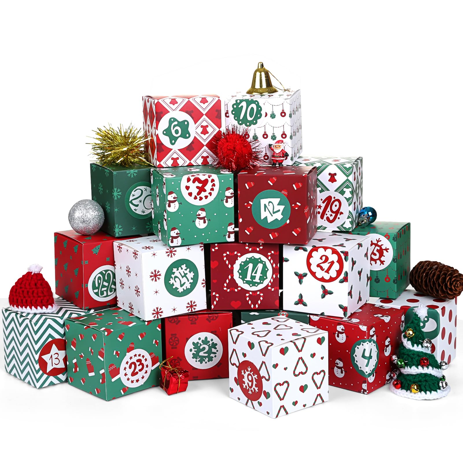 KESOTO DIY Empty Advent Calendar, 24 Cardboard Treasure Boxes with 1-24 Number Stickers Christmas Countdown Calendar for Xmas Holiday Decor