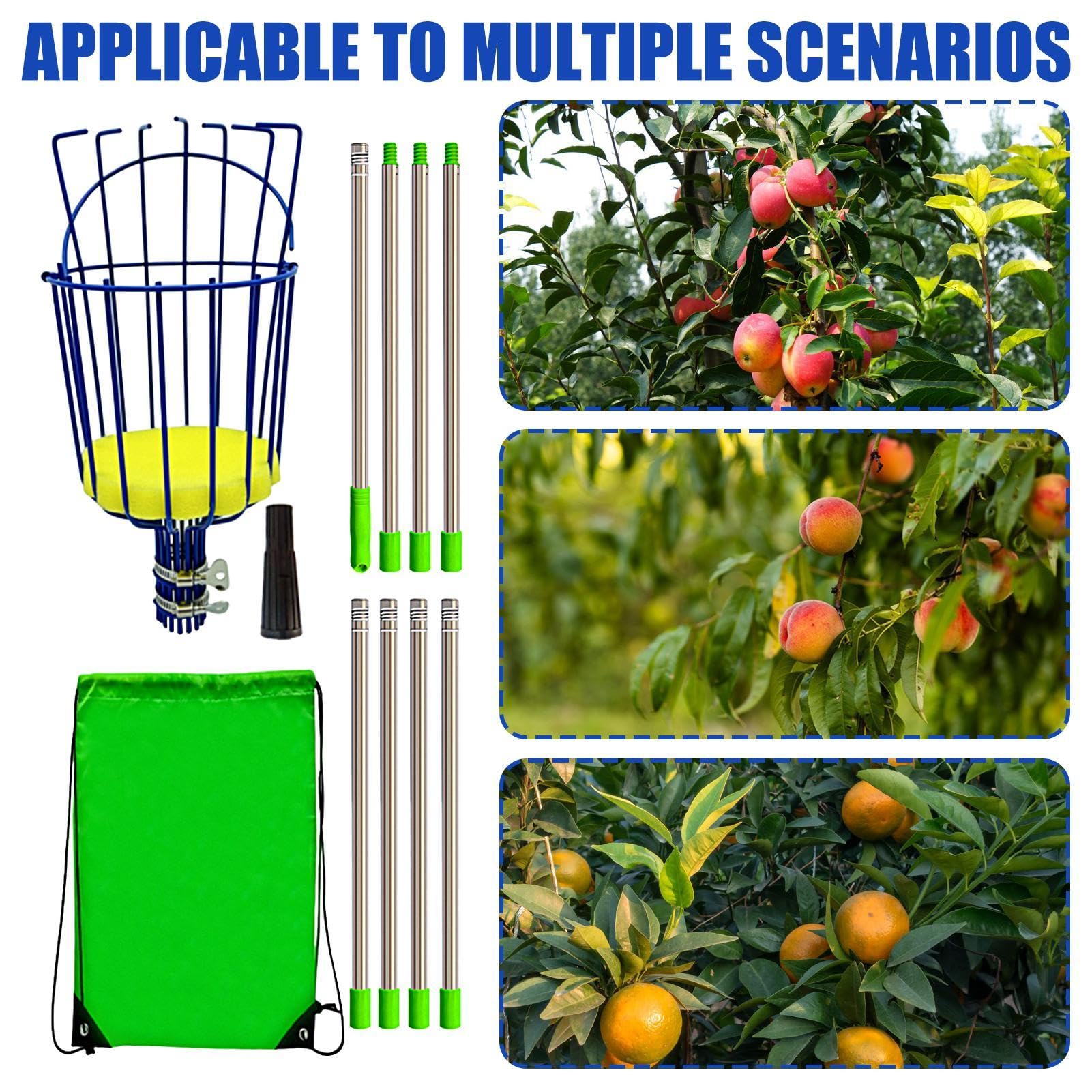 Tige de récolteur de fruits avec panier télescopique, tige de récolte de