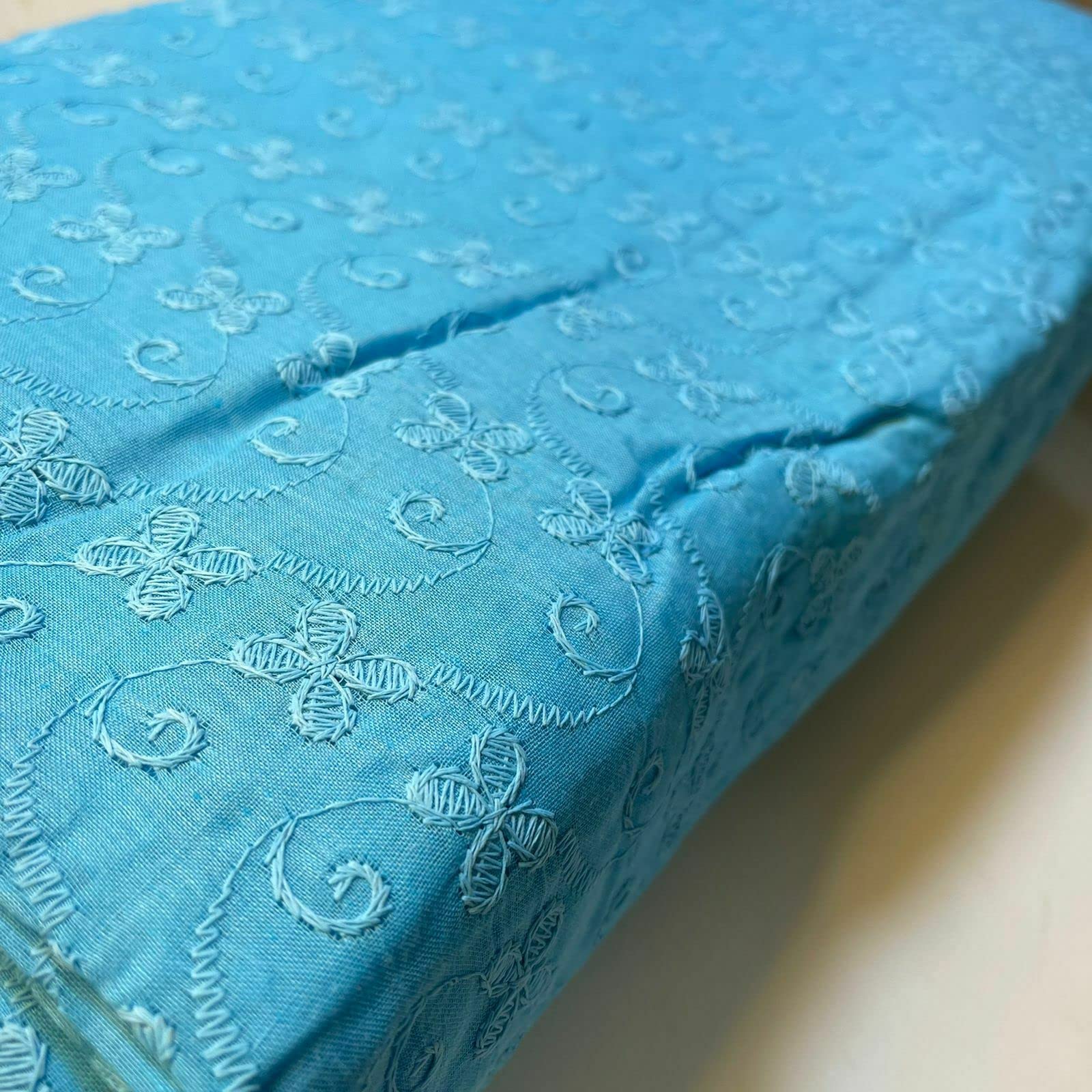 Schiffly 100% Cotton Lawn Broderie Anglaise Embroidery Dress Craft Fabric 44" (2 Meter, Turquoise) - Image 2