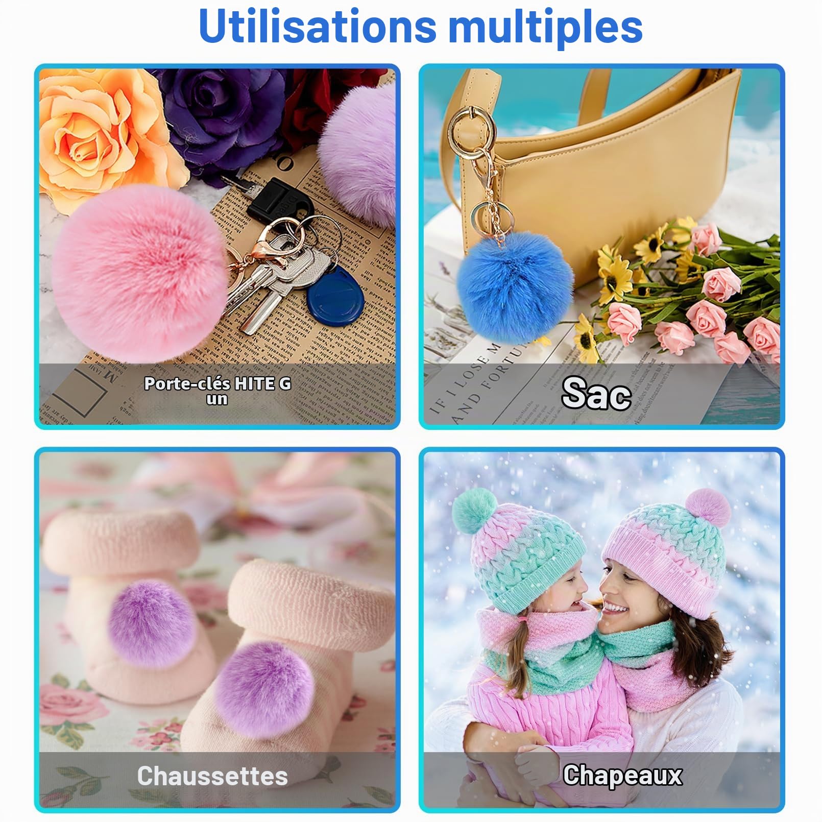 BQTQ 36 Pièces Pompon pour Bonnet, Fausse Fourrure Ball pour Sac Porte-clés Décoration, 18 Couleurs