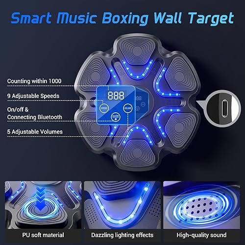 Miniatura 2 de Music Boxing Machine for Kids and Adults, Wall Mounted Bluetooth Punching Trainer with Boxing Gloves, Intelligent LED Boxing Target Workout Machine,