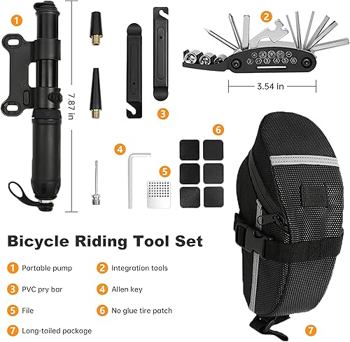 Miniatura 2 de Bolsa de asiento de bicicleta a prueba de agua con kits de herramientas para bicicleta, paquete de bicicleta debajo del asiento con bomba de