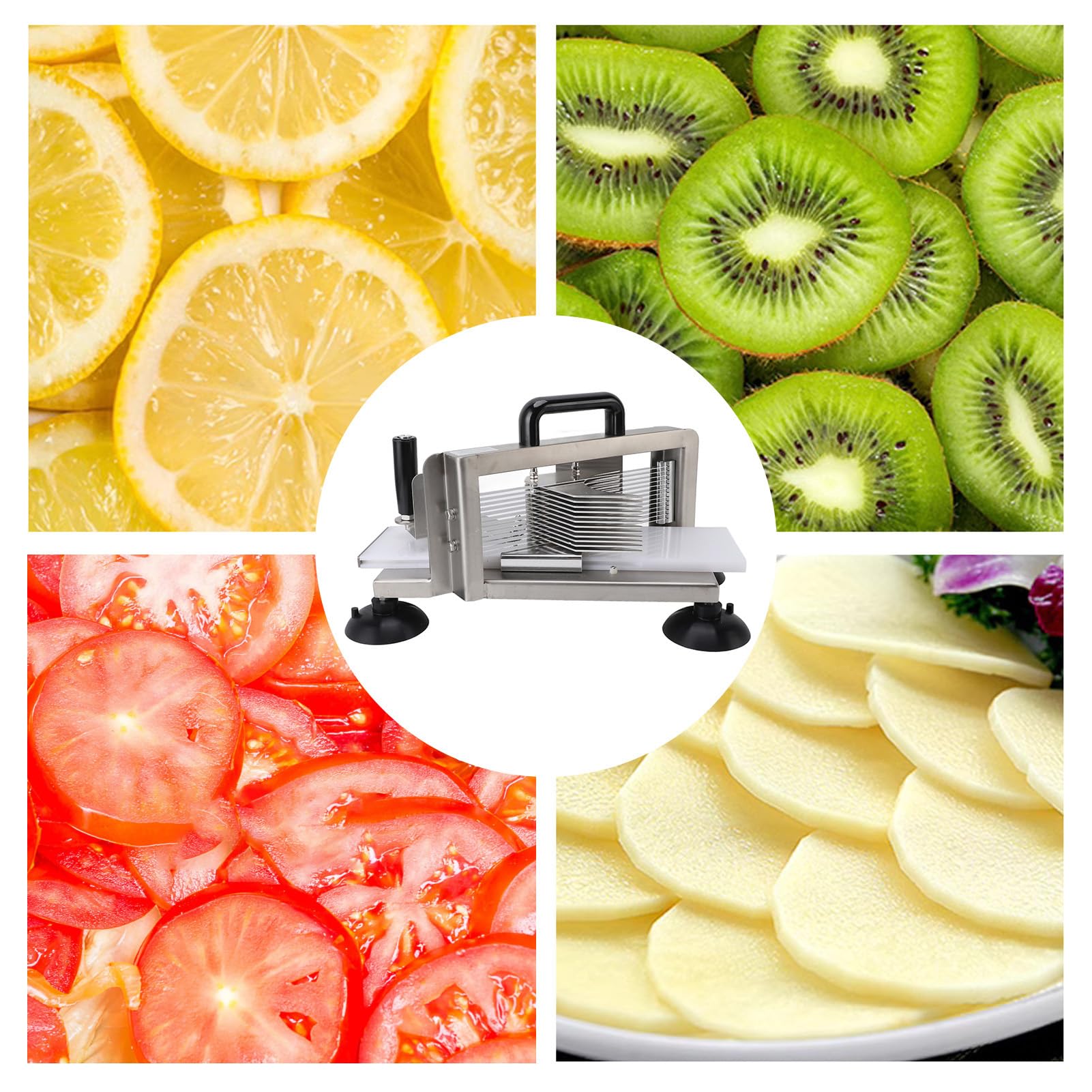 Manueller Tomatenschneider, Kompakte Tomatenschneidemaschine mit Abnehmbarer Klinge aus Edelstahl für Gemüse und Obst (1/4")