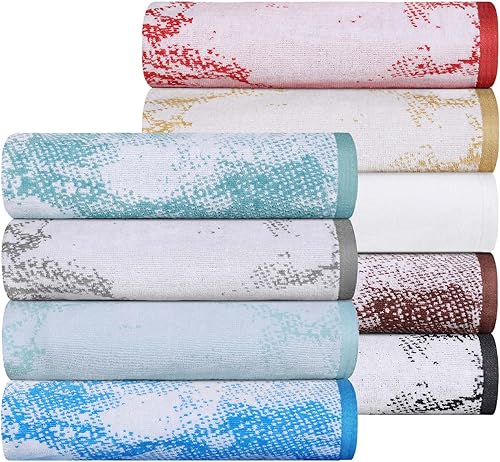 Miniatura 7 de Superior Juego de 4 toallas de baño de algodón sólido y mármol, de secado rápido, grandes, altamente absorbentes, uso diario, suaves, modernas,