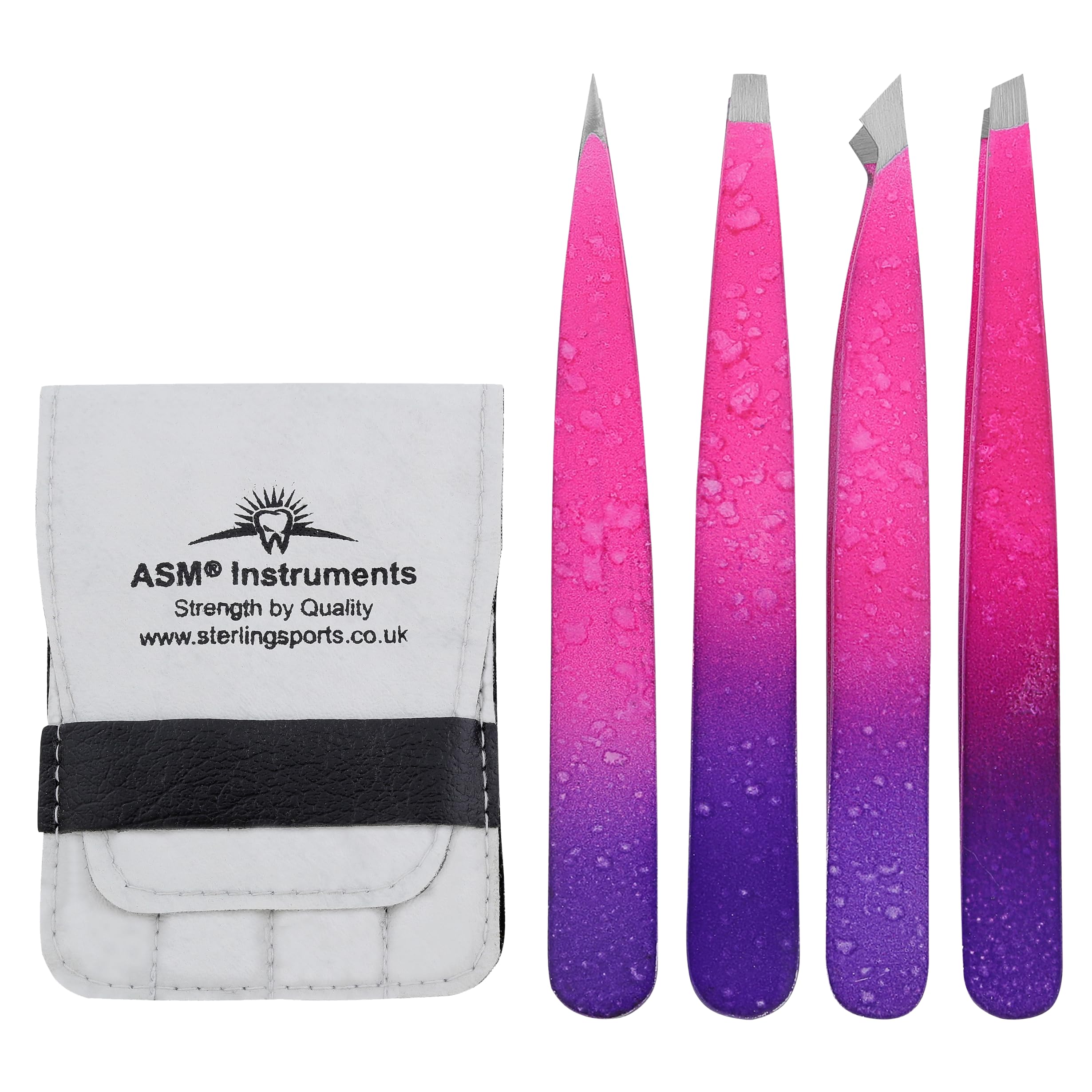 Asm Instruments Women's Pink/Purple Asm Professional Tweezers For Facial Hair - Heavy Duty Stainless Steel Ingrown Hair Tweezers For Eyebrows Plucking, Eyelashes & Blackhead Tweezer Beauty Tool For ( + Pouch)