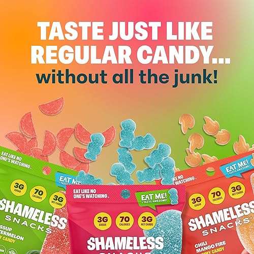 Miniatura 3 de Shameless Snacks - Gomitas keto bajas en carbohidratos sin gluten - Frambuesa azul, sandía, chile y mango
