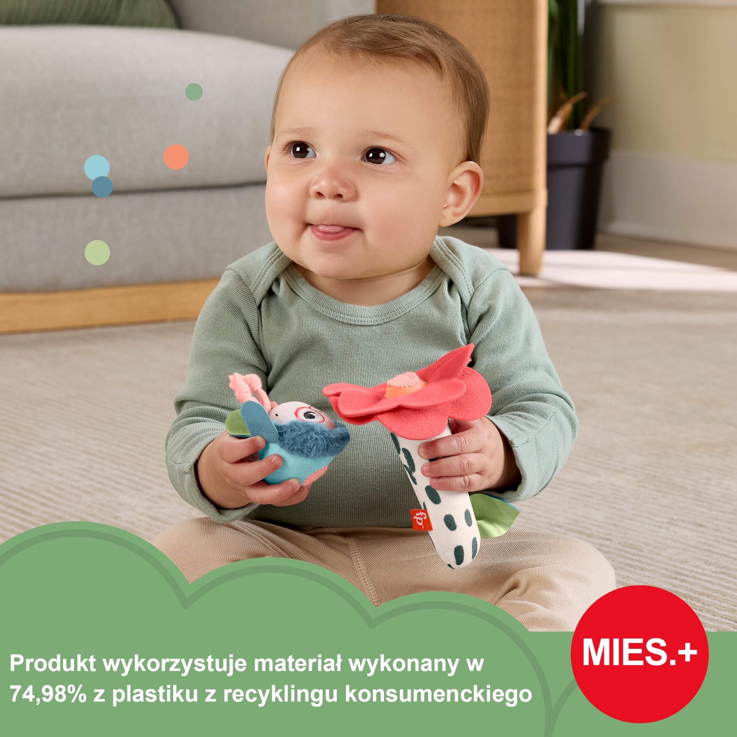 Fisher-Price Planet Friends Pracowita pszczółka i kwiatek grzechotka 2 miękkie zabawki sensoryczne dla niemowląt od 3 miesiąca życia, HYR56