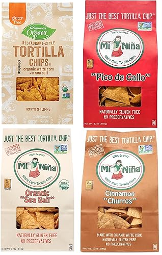 Chips de tortilla Mi Nina Sal marina de 12 onzas + chips de tortilla Mi Nina Churros de canela de 12 onzas + chips de tortilla Mi Nina Pico De Gallo