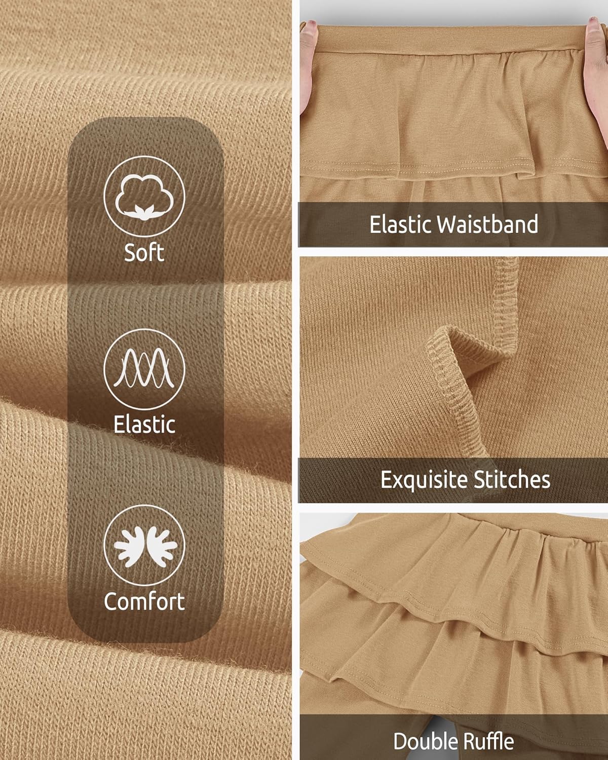 Girls Leggings with Skirts School Uniform Athletic Stretchy Tutu Pants Kids Warm Ruffle Clothes 2-Pack - Image 5