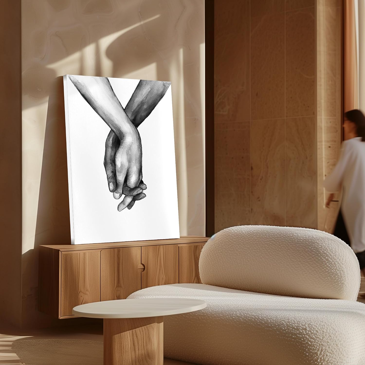 Poster Master Holding Hands Canvas - Watercolor Print - Black and White Illustration Art - Aesthetic Gift for Artist, Friend - Romantic Wall Decor for Home, Office - 8x10 STRETCHED Canvas