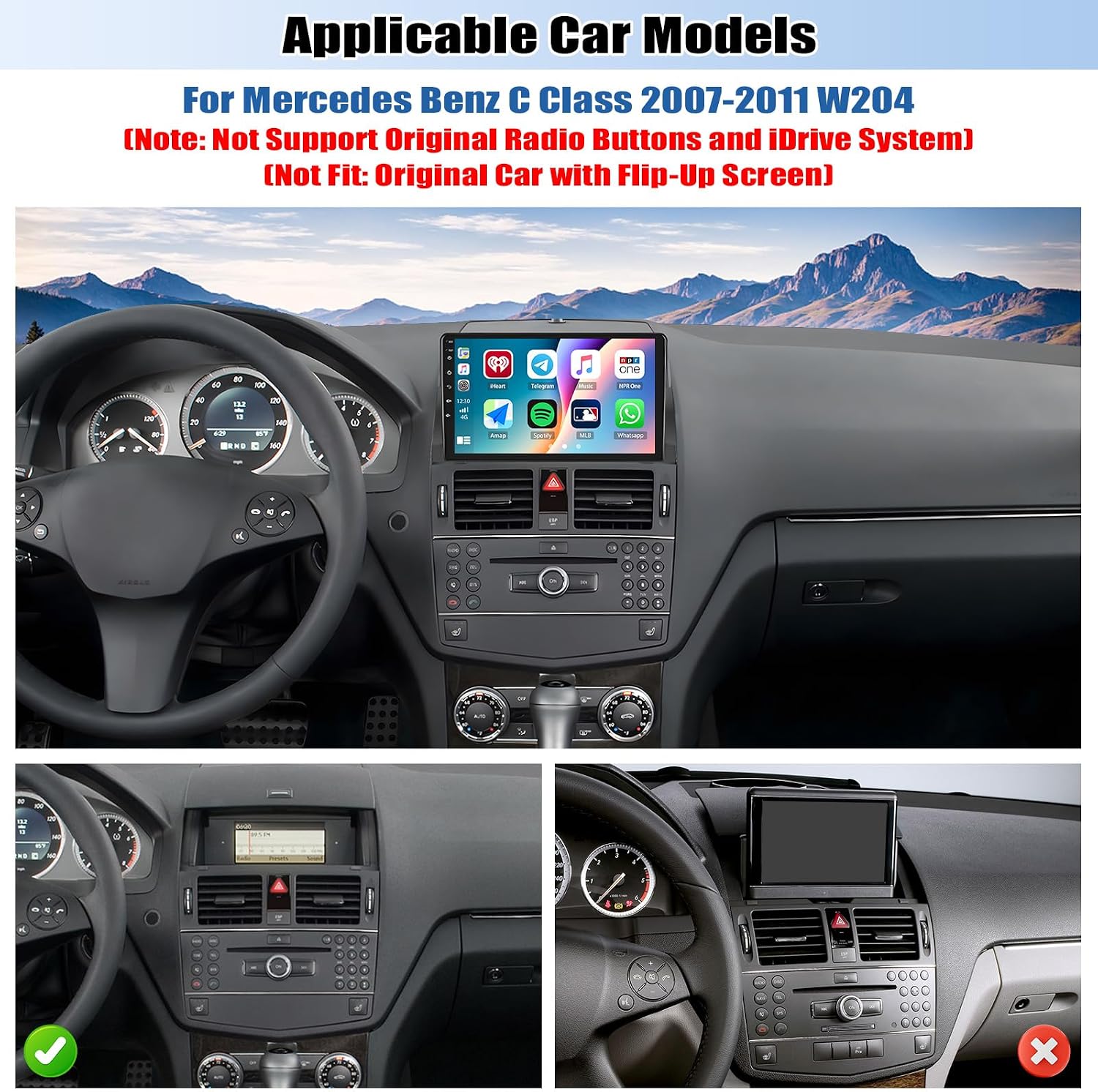 Qualcomm 8-Core 4G+64G Car Stereo for Mercedes Benz C Class C230 C300 C350 W204 2007-2011, CarPlay Android Auto, 9" Touch Screen Android 15 Car Radio with Hi-Res DSP GPS Bluetooth 5.1 Backup Camera