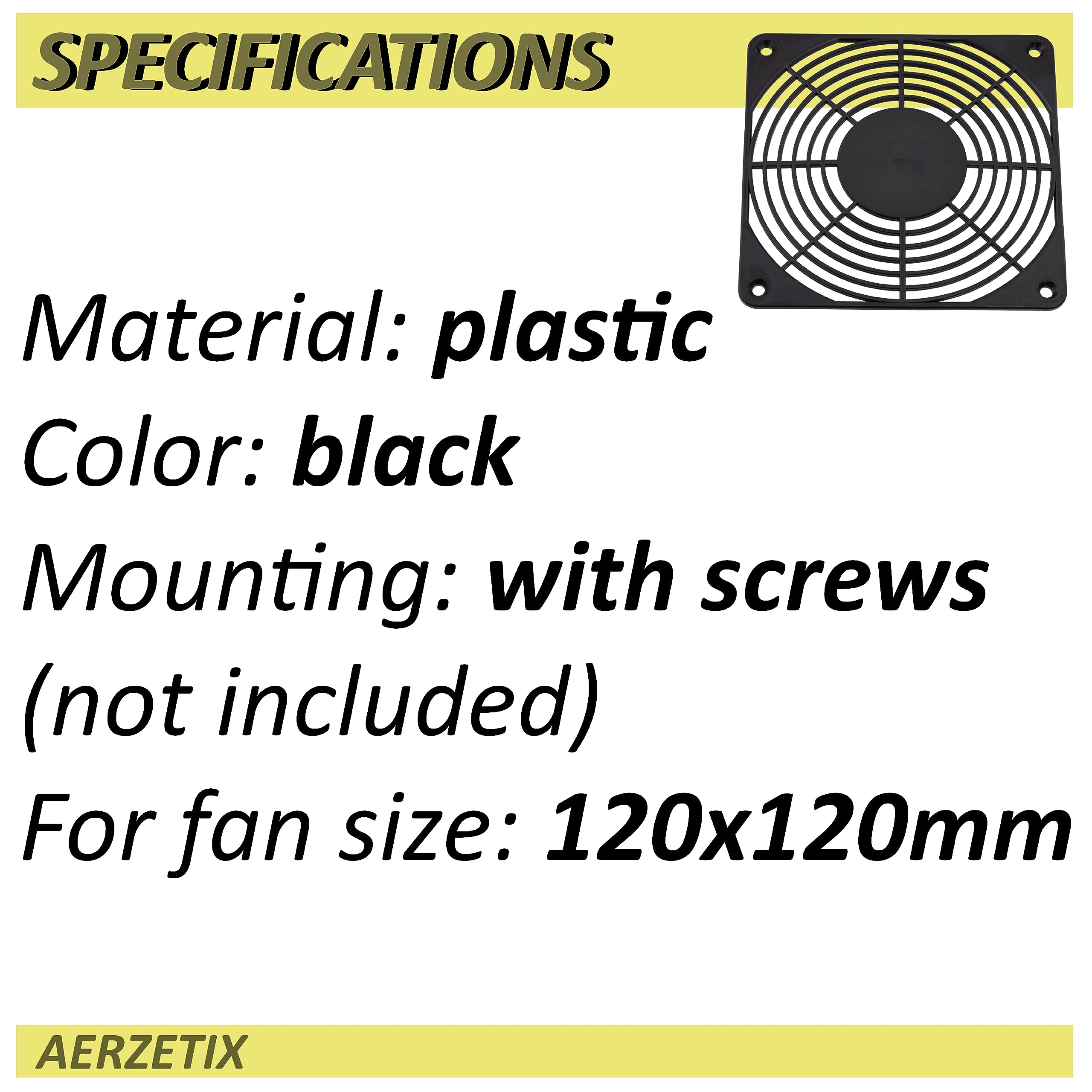 Aerzetix - C15129 - Griglia di Protezione 120x120mm per Ventola di Computer PC - Fissaggio a Vite - in plastica - Colore Nero