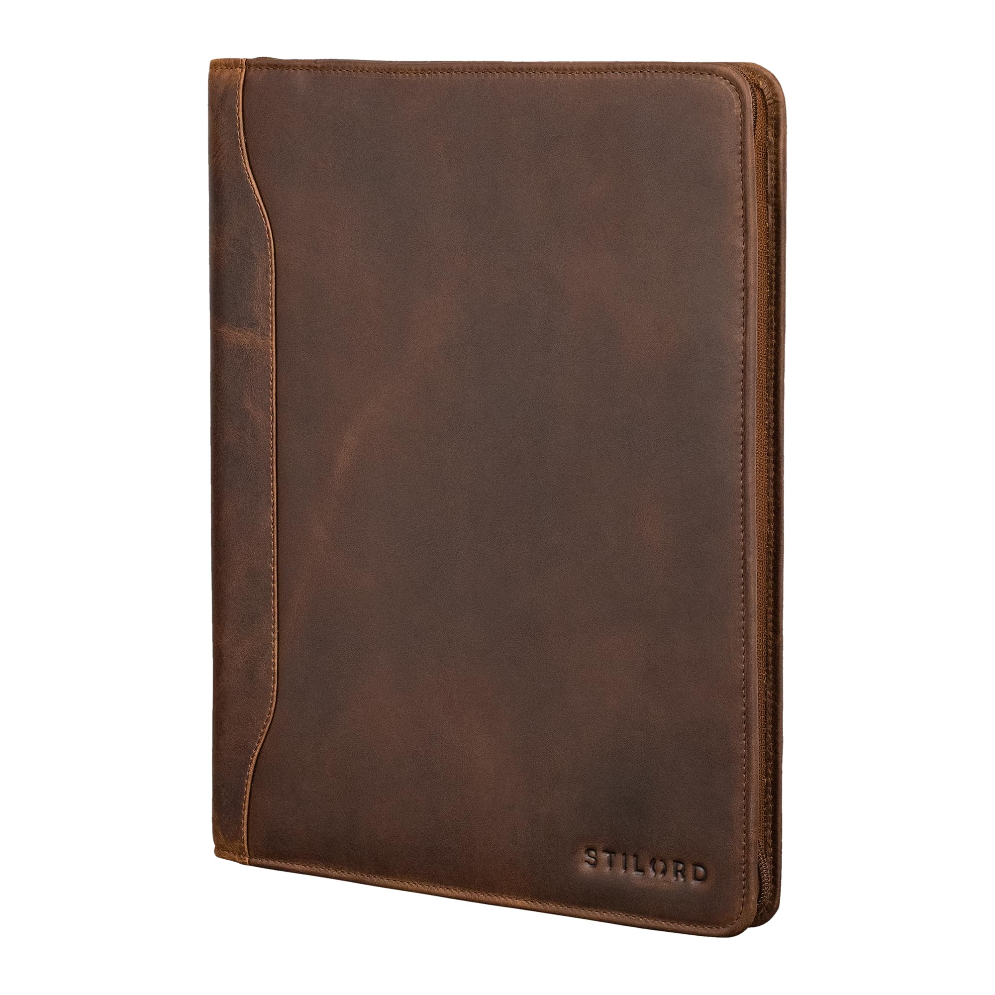 STILORD "Scott" Vintage Leather Document Folder | 12.2 Inch Writing Portfolio | Premium A4 Leather Conference Folder Briefcase with Zipper for Business and Office Colour:Soria - Brown