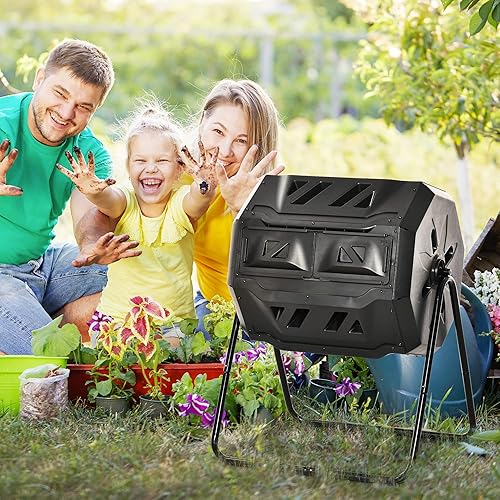 Miniatura 7 de Efficient Composting with 360 Dual Chamber Rotating Composter, 43 Gallon Capacity for Outdoor Use, Black