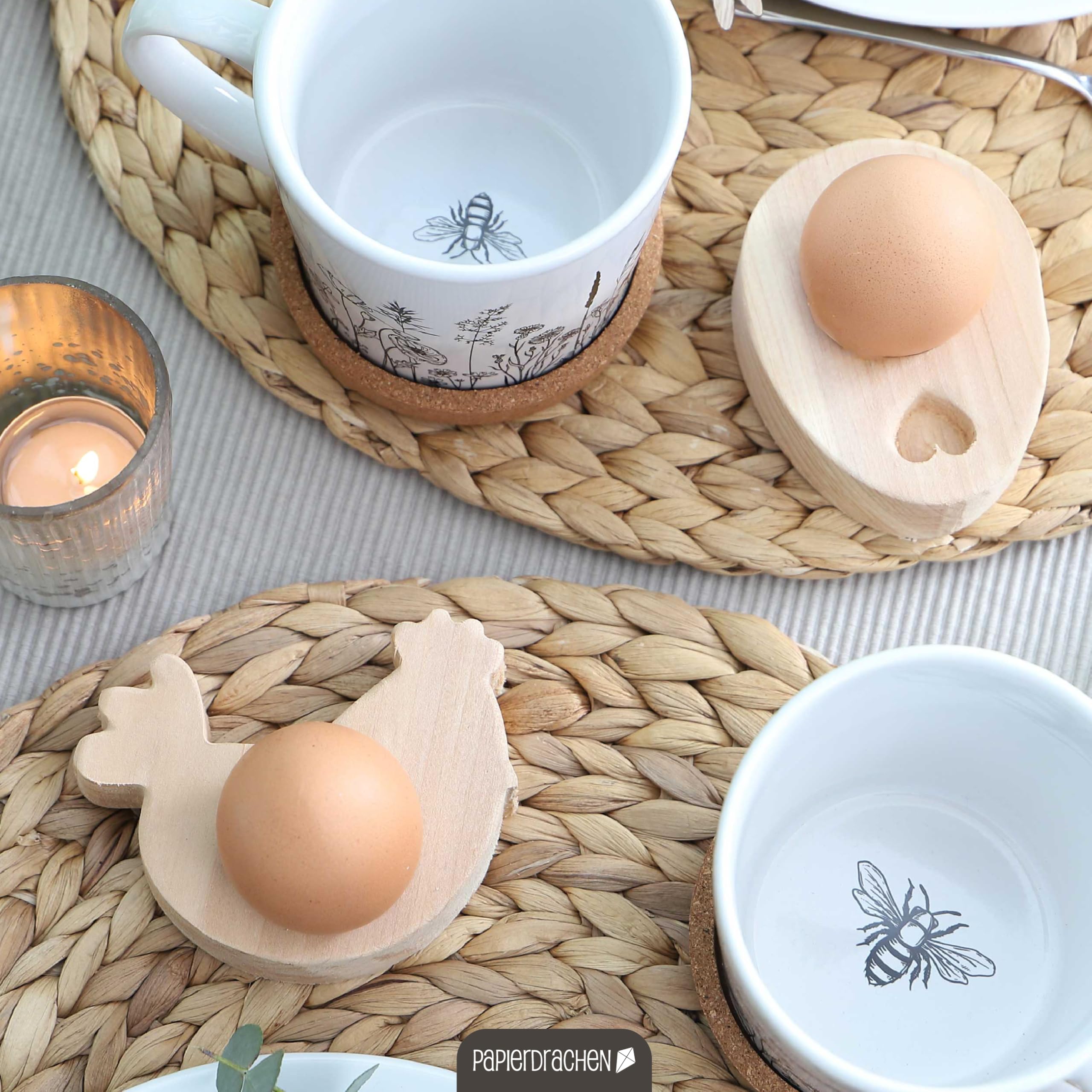 Portauova Di Legno Per Pasqua - Set 4 Con Coniglietti Decorativi - Foto 6