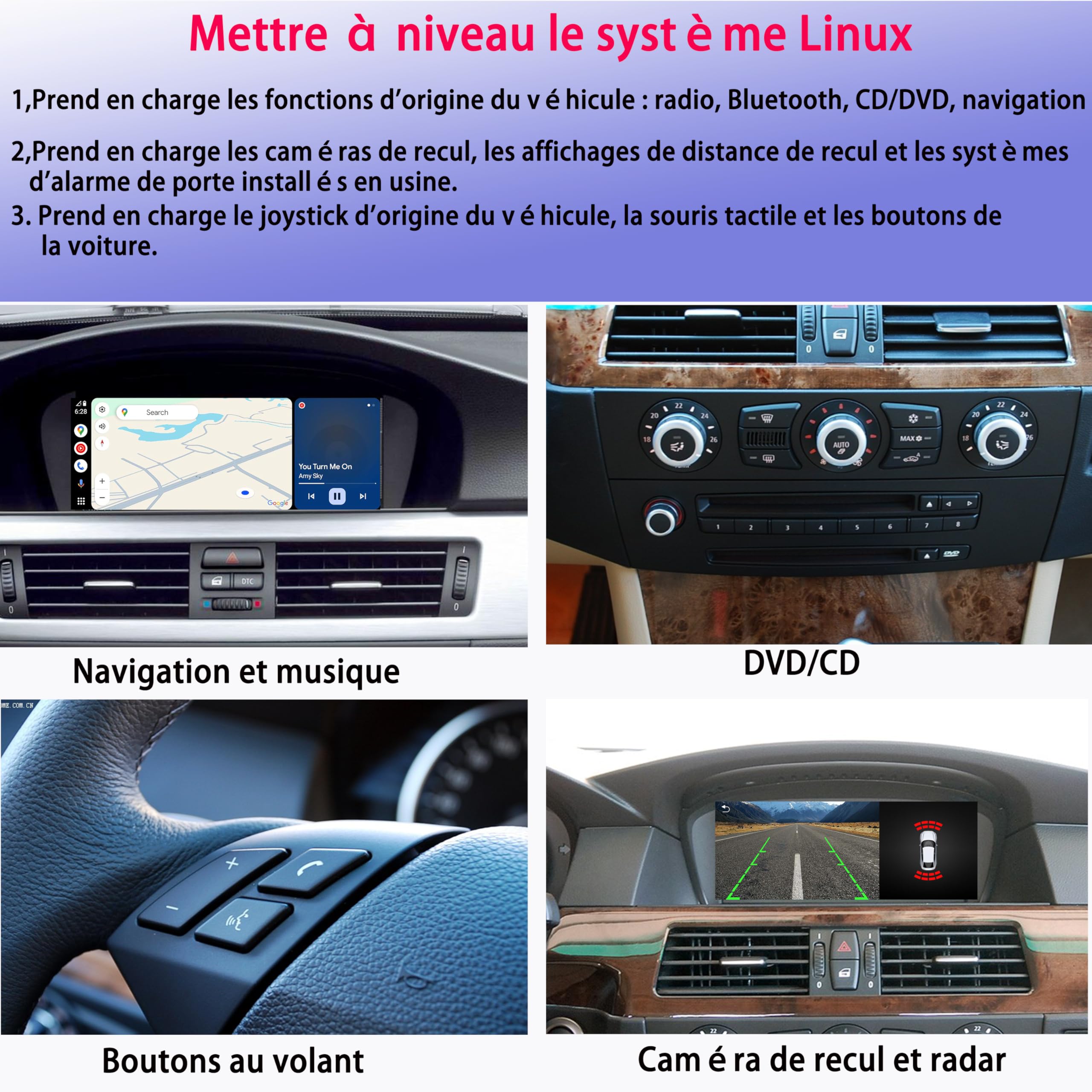 Schermo LCD da 8,8 pollici per BMW (2005-2010) E60 E90 CCC, con retrofit CarPlay cablata e wireless, display Android Auto, connettività specchietto retrovisore, autoradio, bluetoot