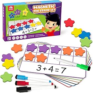 Coogam Magnetic Ten-Frame Set, Math Manipulative EVA Number Counting Games, Montessori Educational Toy Gift for Kindergarten Classroom Kids 3 4 5 Year Old