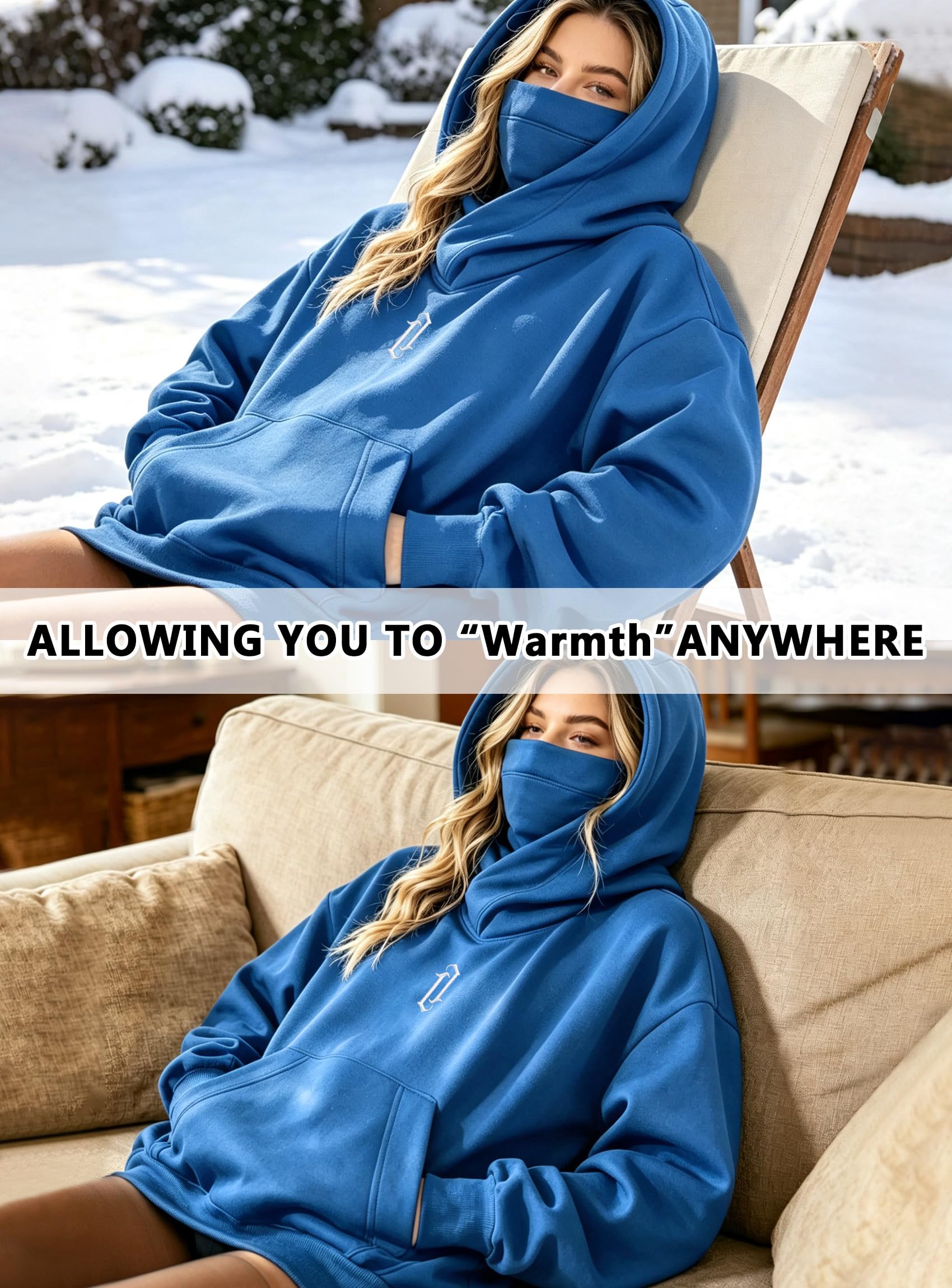 Kobiety Fleece Bluza z kapturem z Szalikiem Miękka Bawełna Oversize Pullover Casual Hoodie Sweatshirts Jesień Ubrania Zimowe
