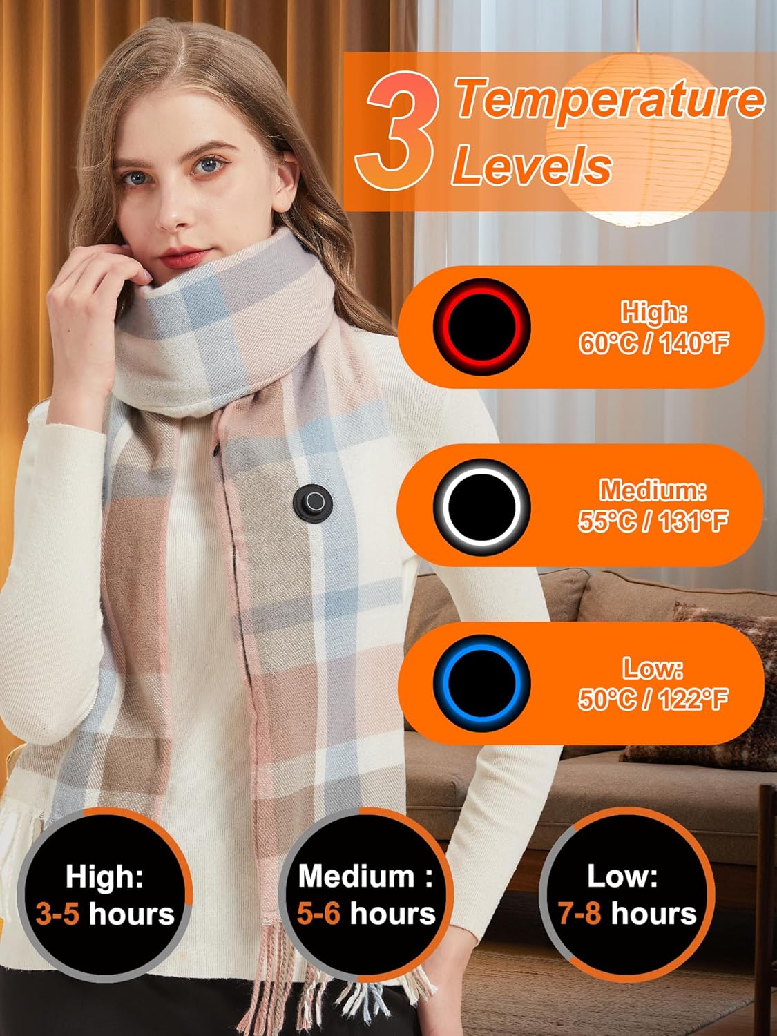 Heated Scarf for Women Rechargeable, Heated Scarf for Men Three Temp Settings with 6000mah Battery Christmas Gifts - Image 2